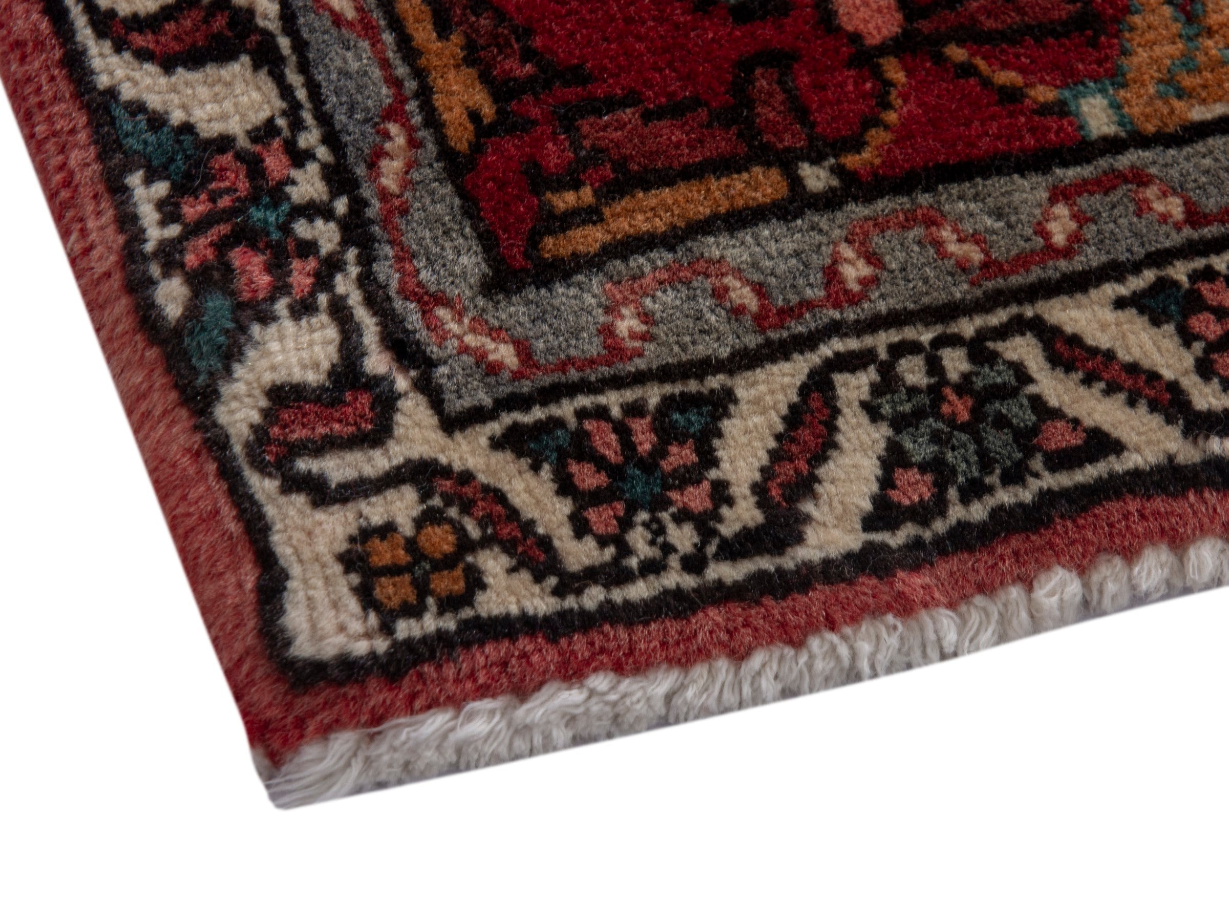 Persian Bijar accent rug in deep red and cream, view 5 of 7