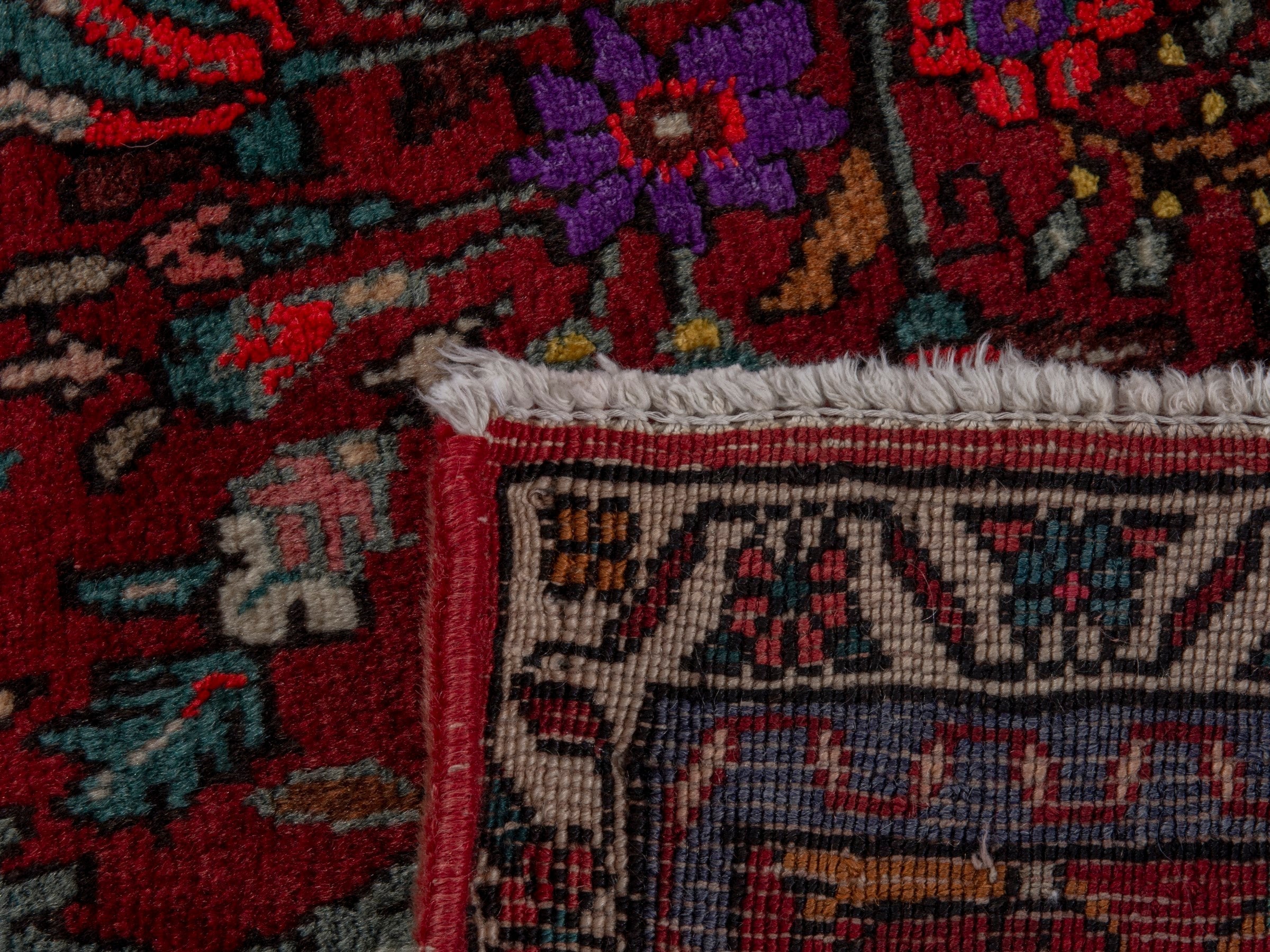 Persian Bijar accent rug in deep red and cream, view 7 of 7
