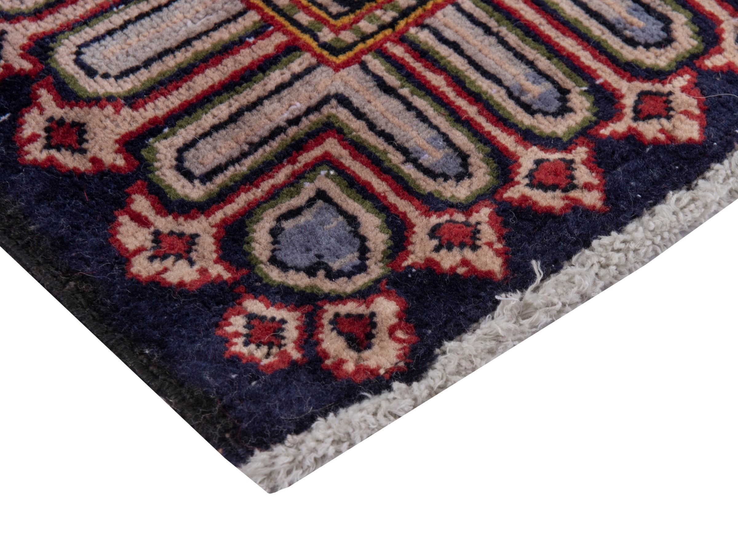 Persian Kashan accent rug in deep red and navy, view 5 of 7