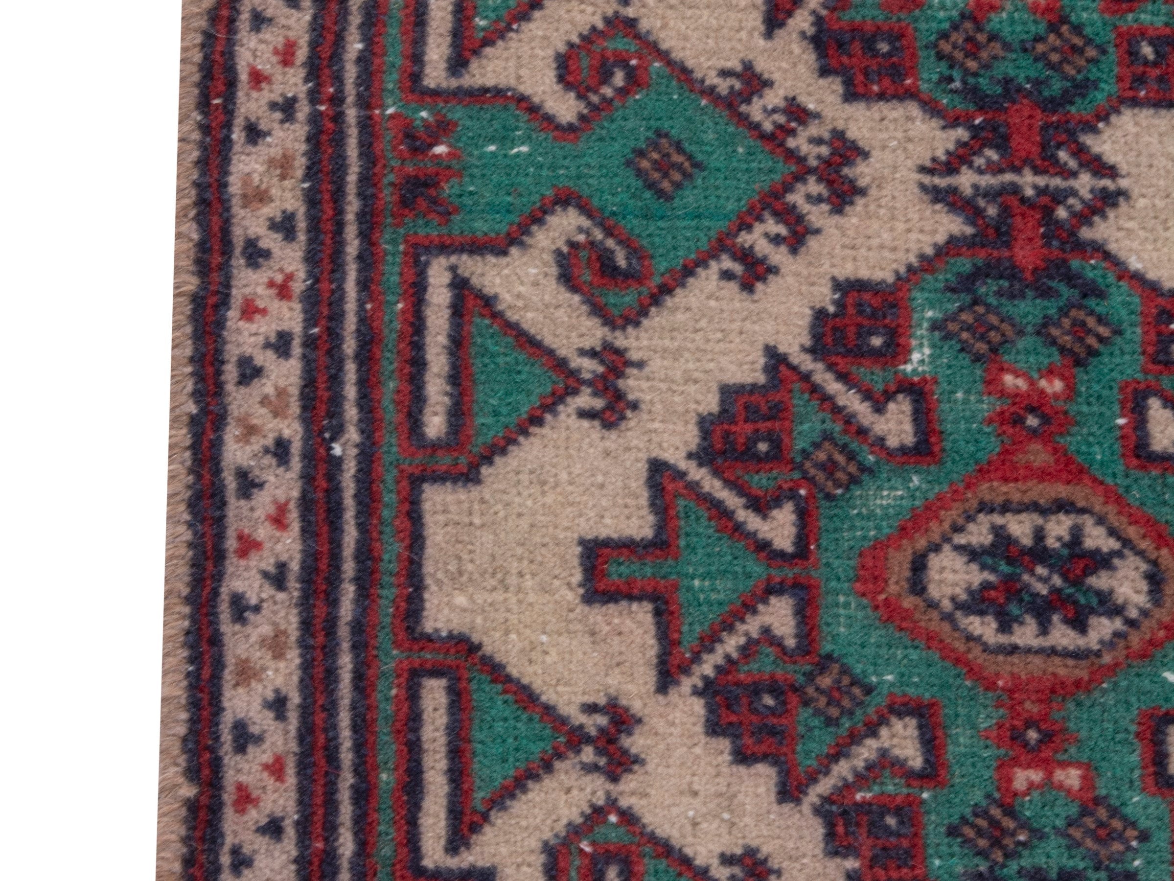 Persian Torkaman accent rug in cream and burgundy, view 3 of 6