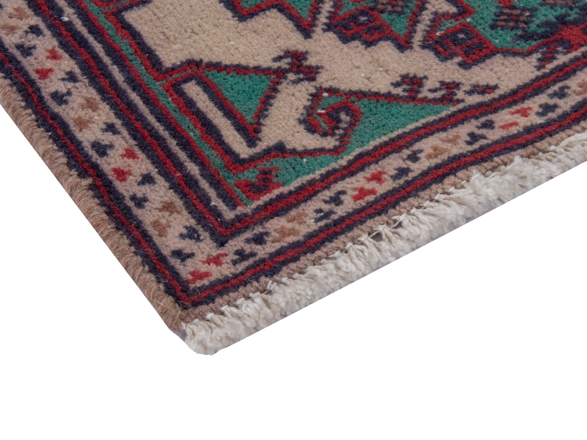 Persian Torkaman accent rug in cream and burgundy, view 4 of 6