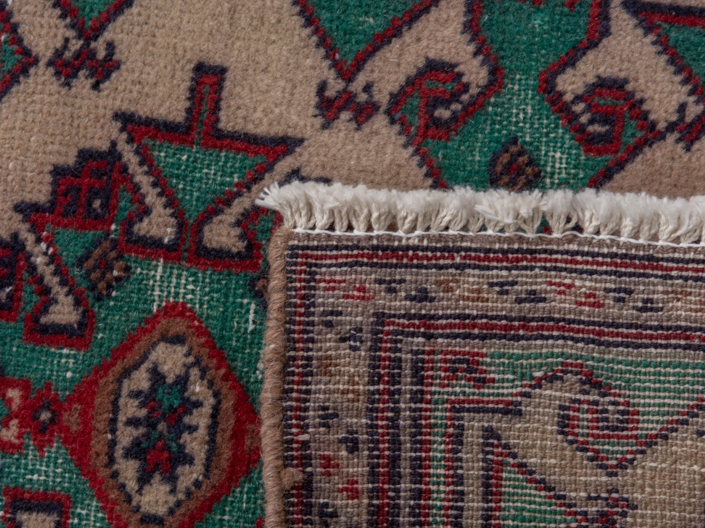 Persian Torkaman accent rug in cream and burgundy, view 6 of 6