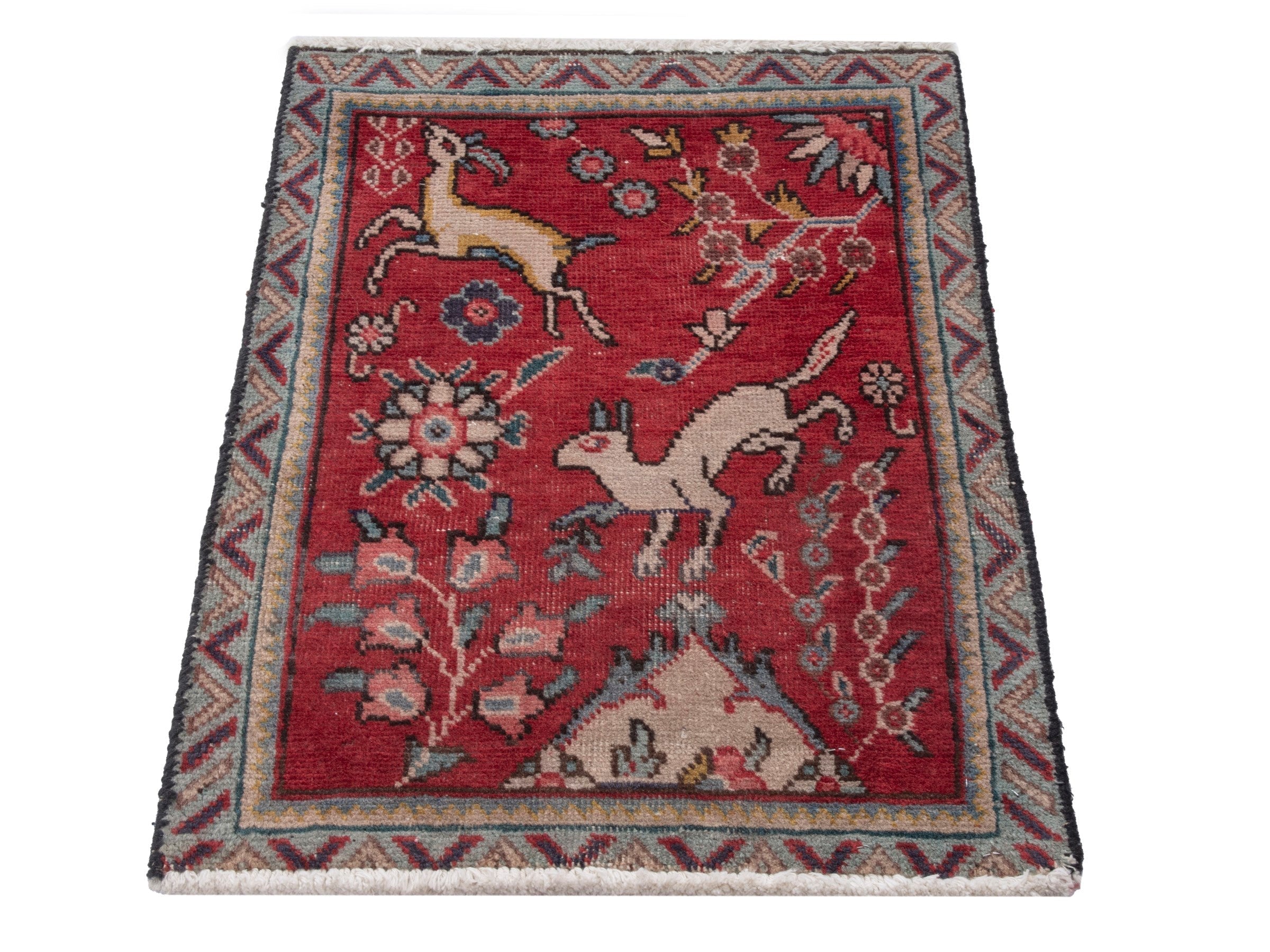 Persian Tabriz accent rug in deep red and cream, view 2 of 7