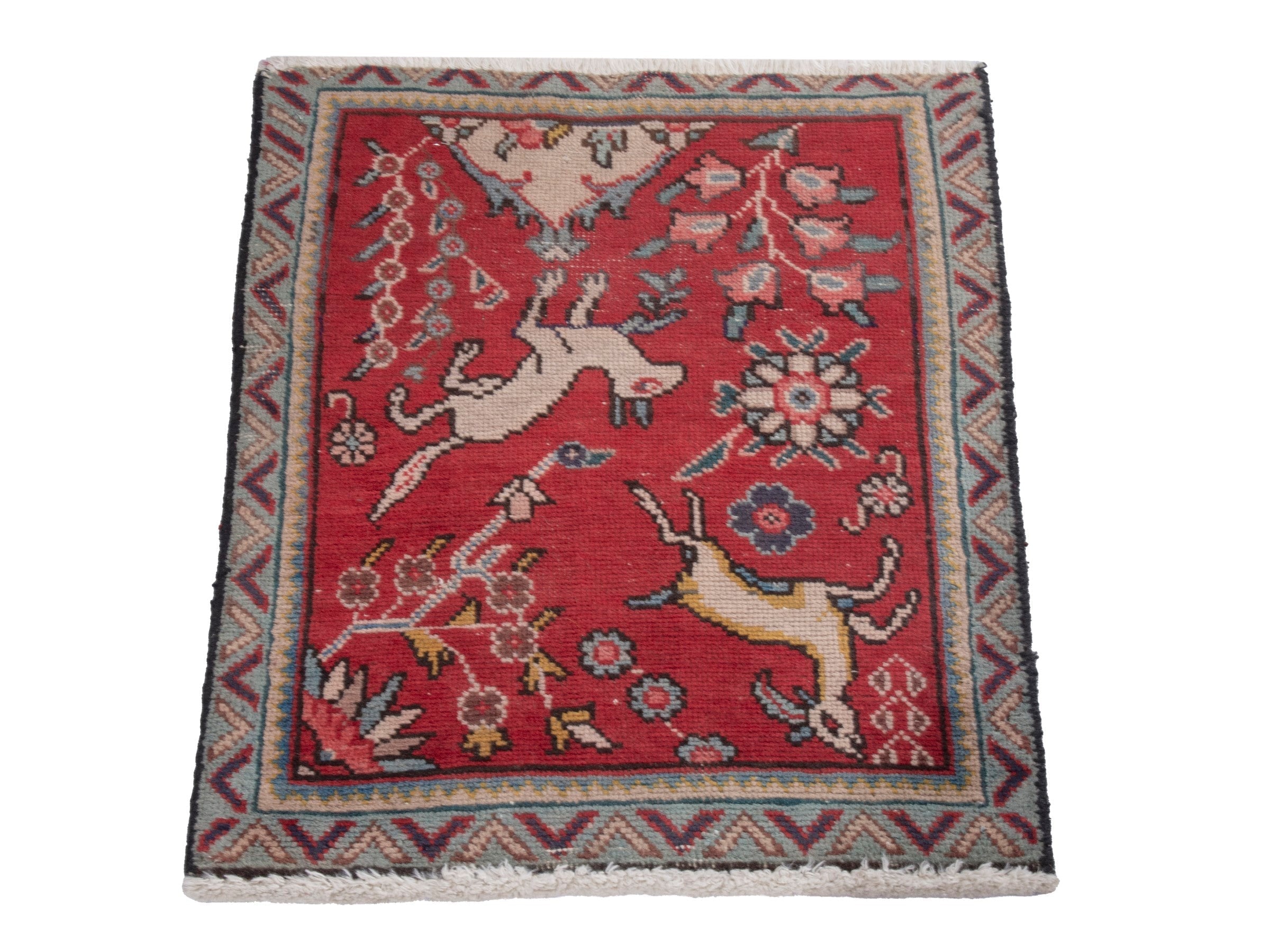 Persian Tabriz accent rug in deep red and cream, view 3 of 7