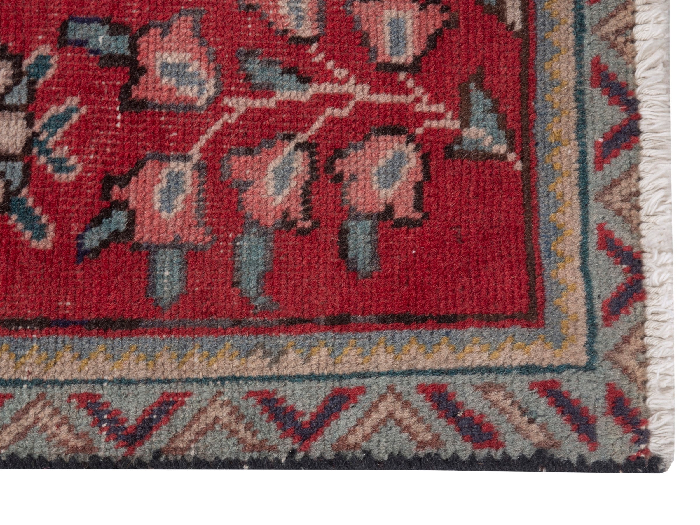 Persian Tabriz accent rug in deep red and cream, view 4 of 7