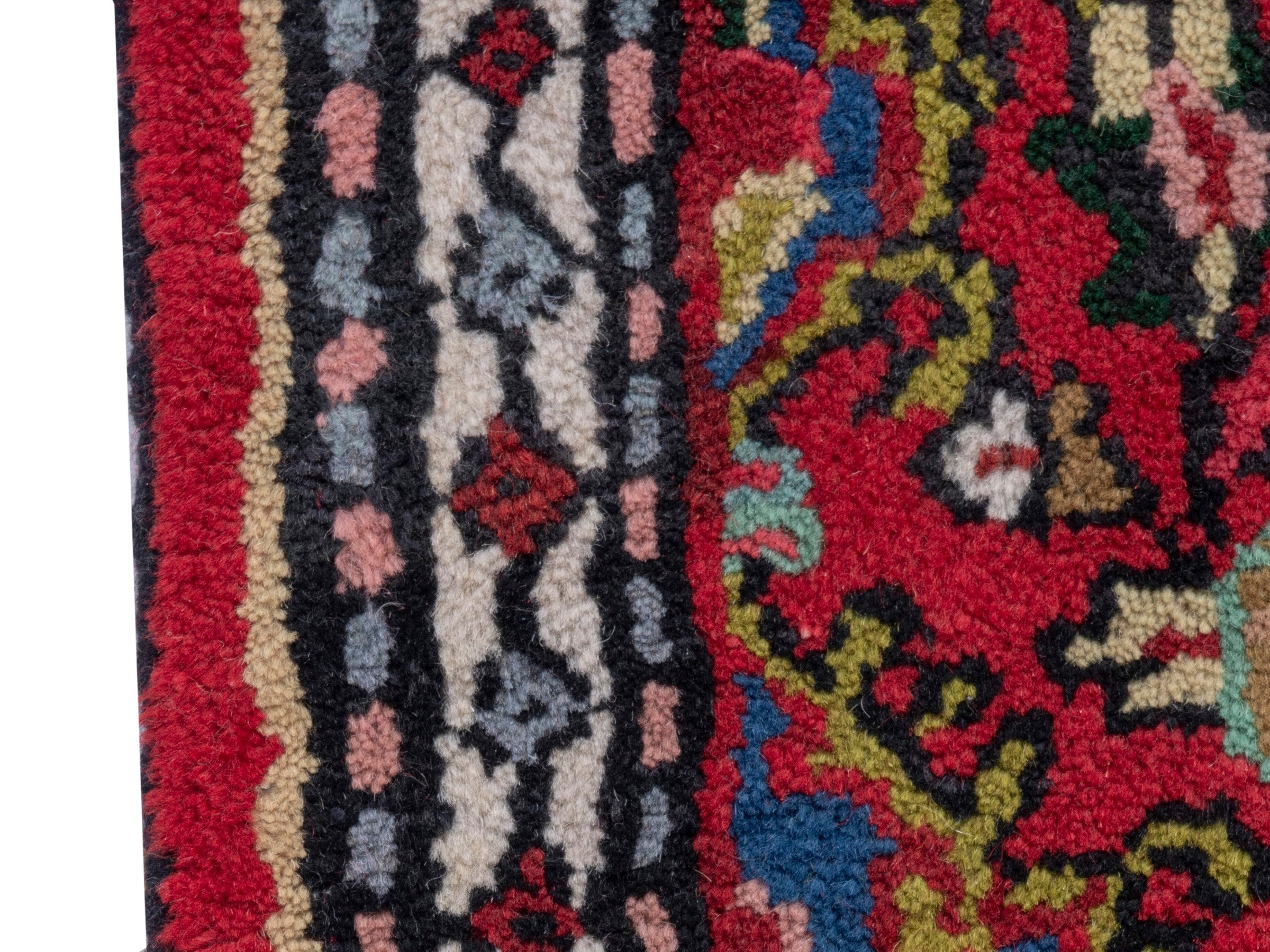 Persian Hamedan accent rug in deep red and dark blue, view 4 of 7