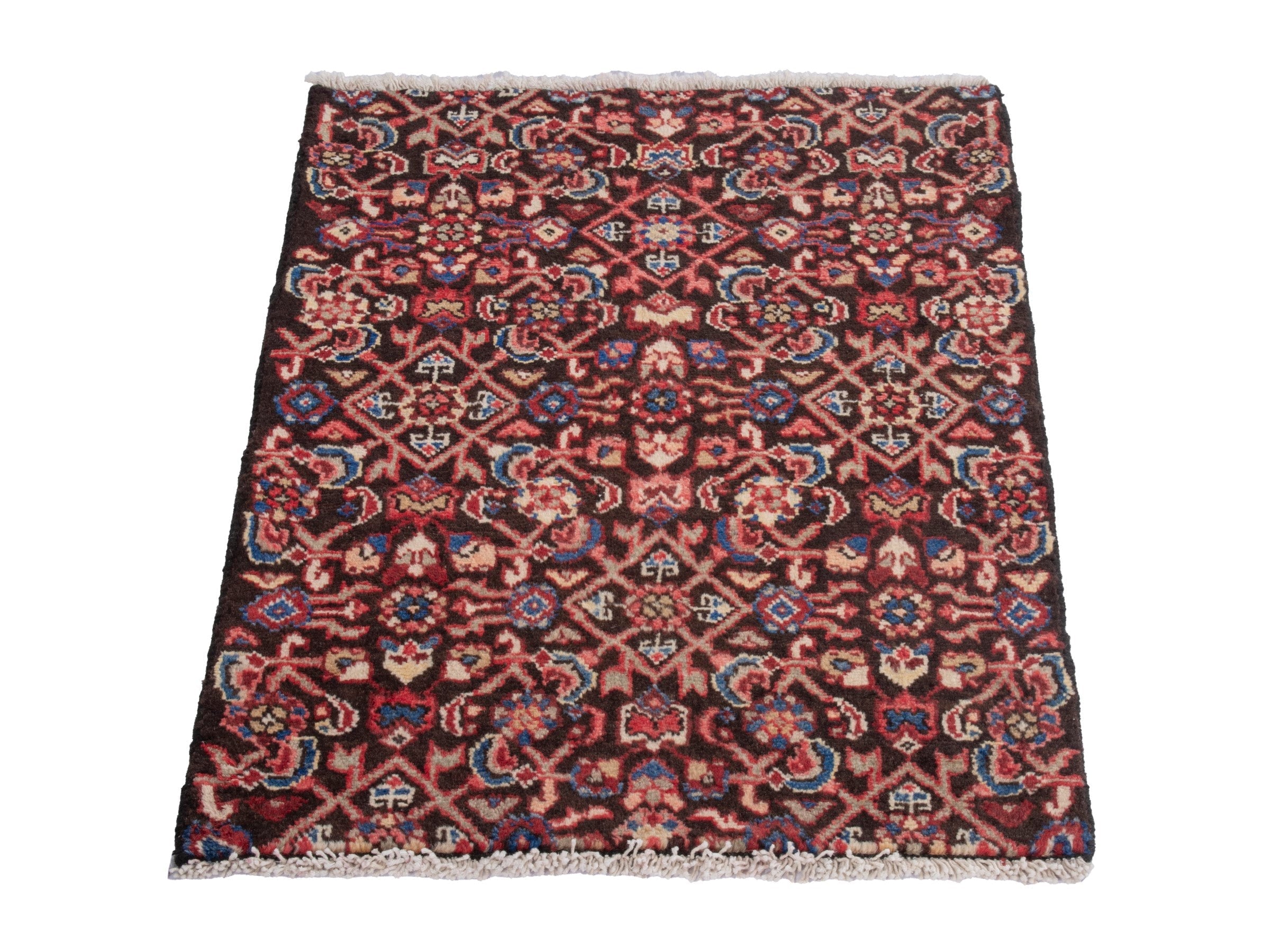 Persian Hamedan accent rug in burgundy and deep red, view 2 of 7