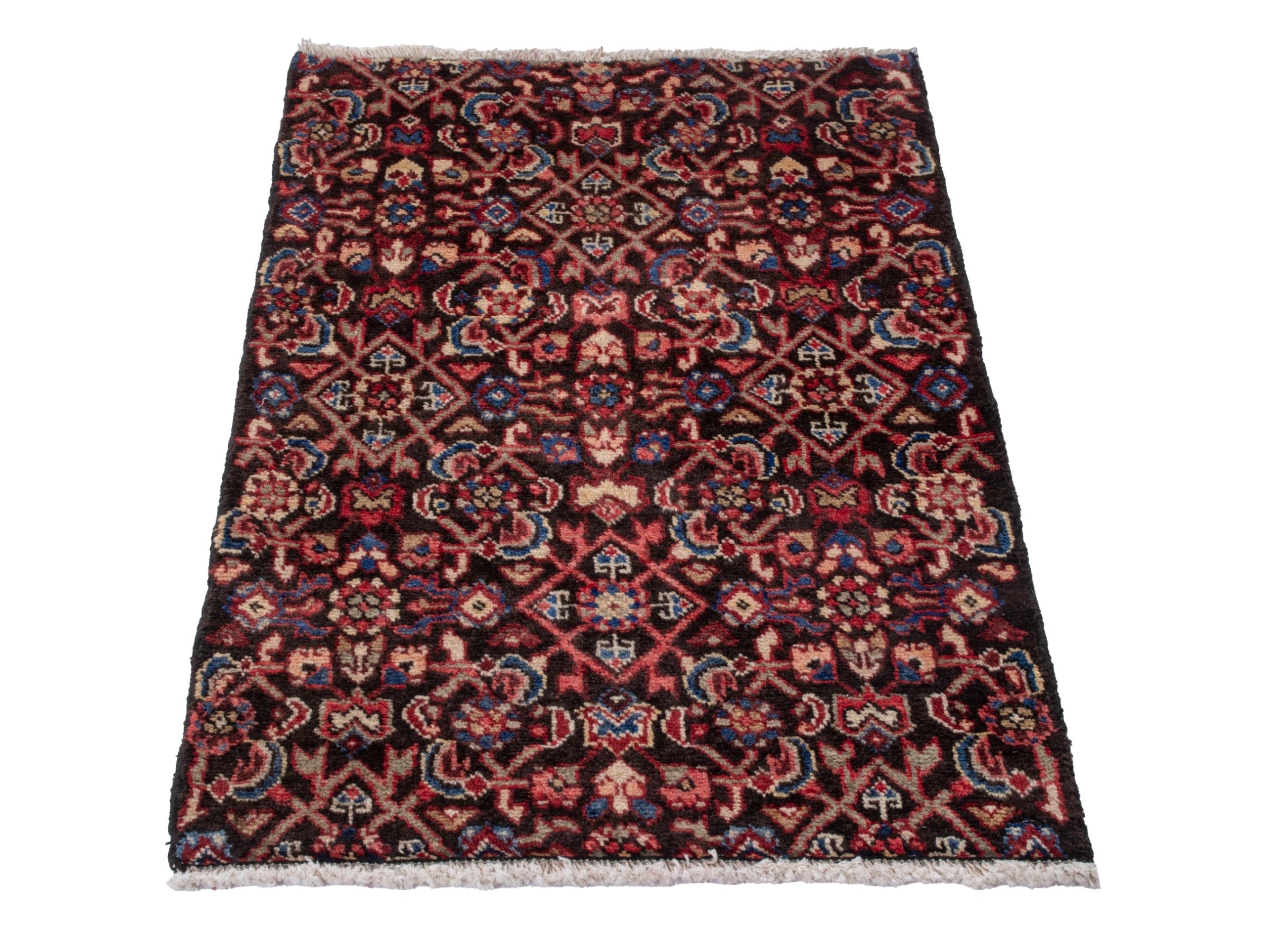 Persian Hamedan accent rug in burgundy and deep red, view 3 of 7