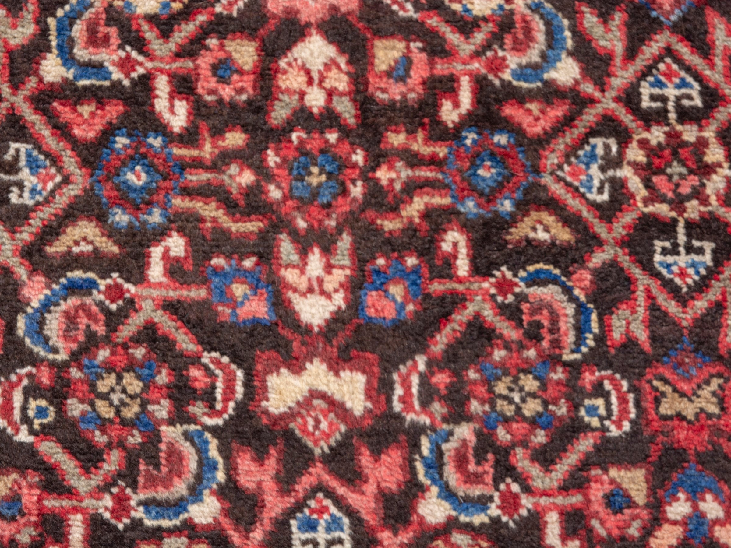 Persian Hamedan accent rug in burgundy and deep red, view 6 of 7