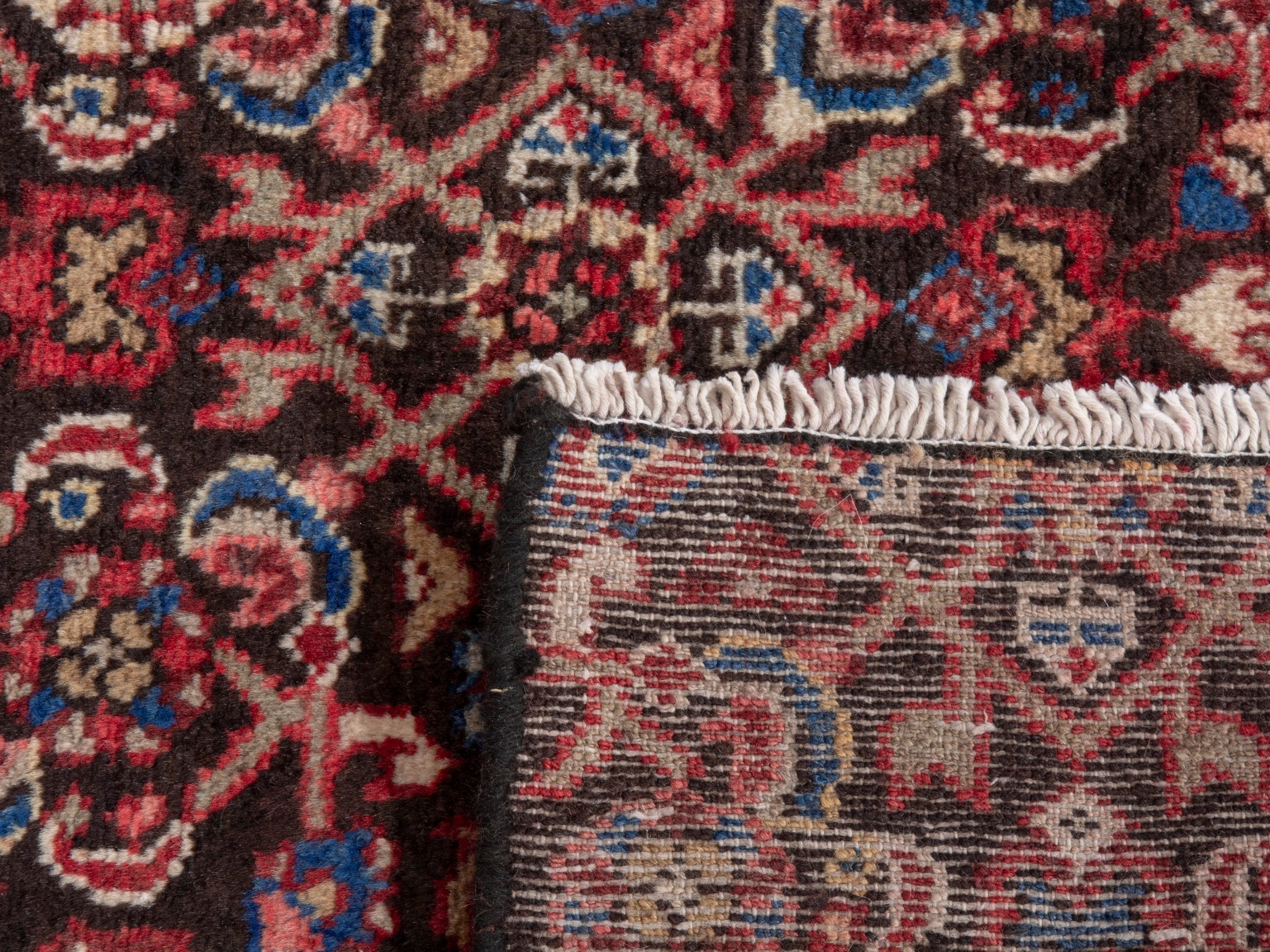 Persian Hamedan accent rug in burgundy and deep red, view 7 of 7
