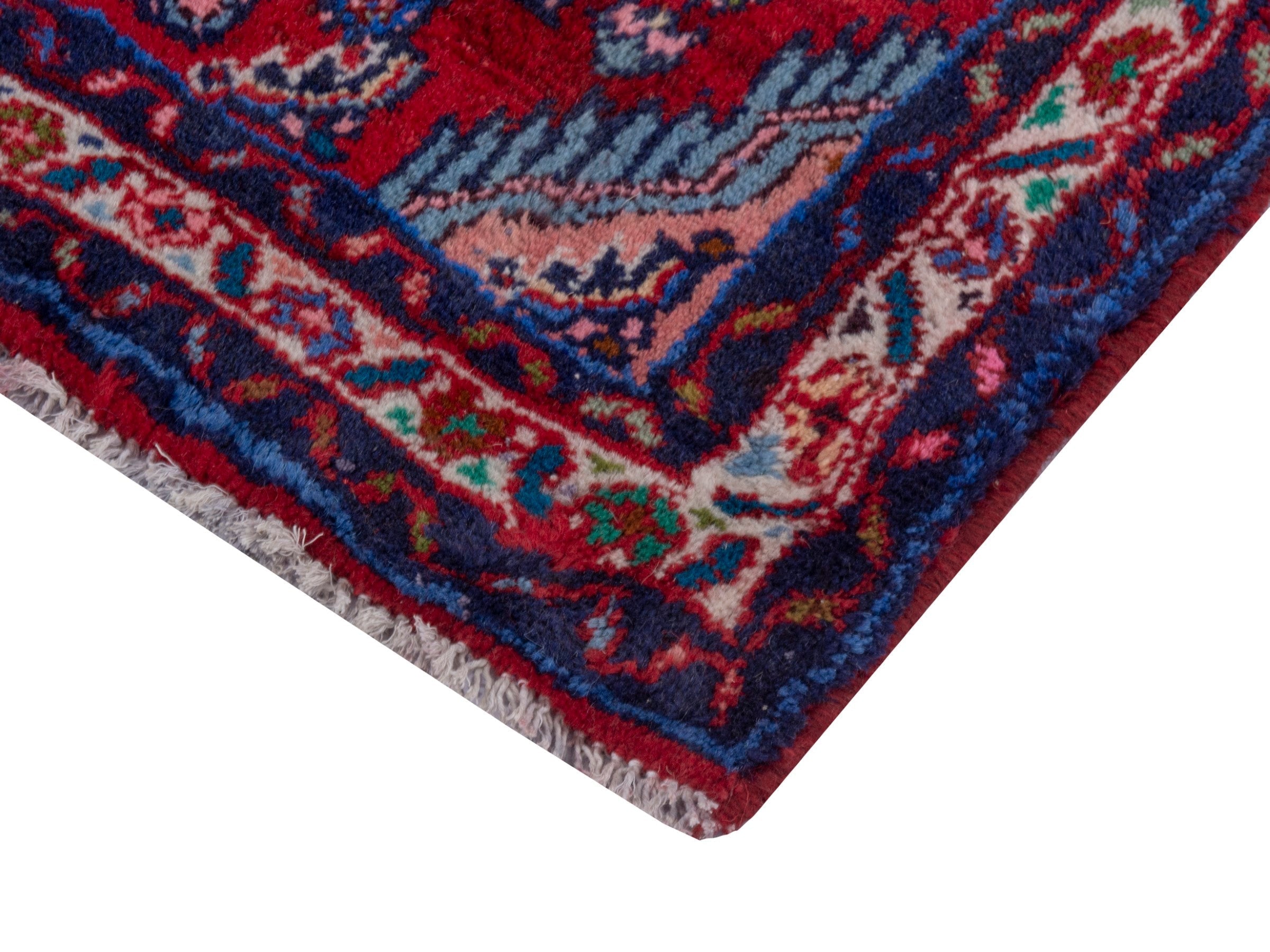 Persian Hamedan accent rug in deep red and faded red, view 5 of 7