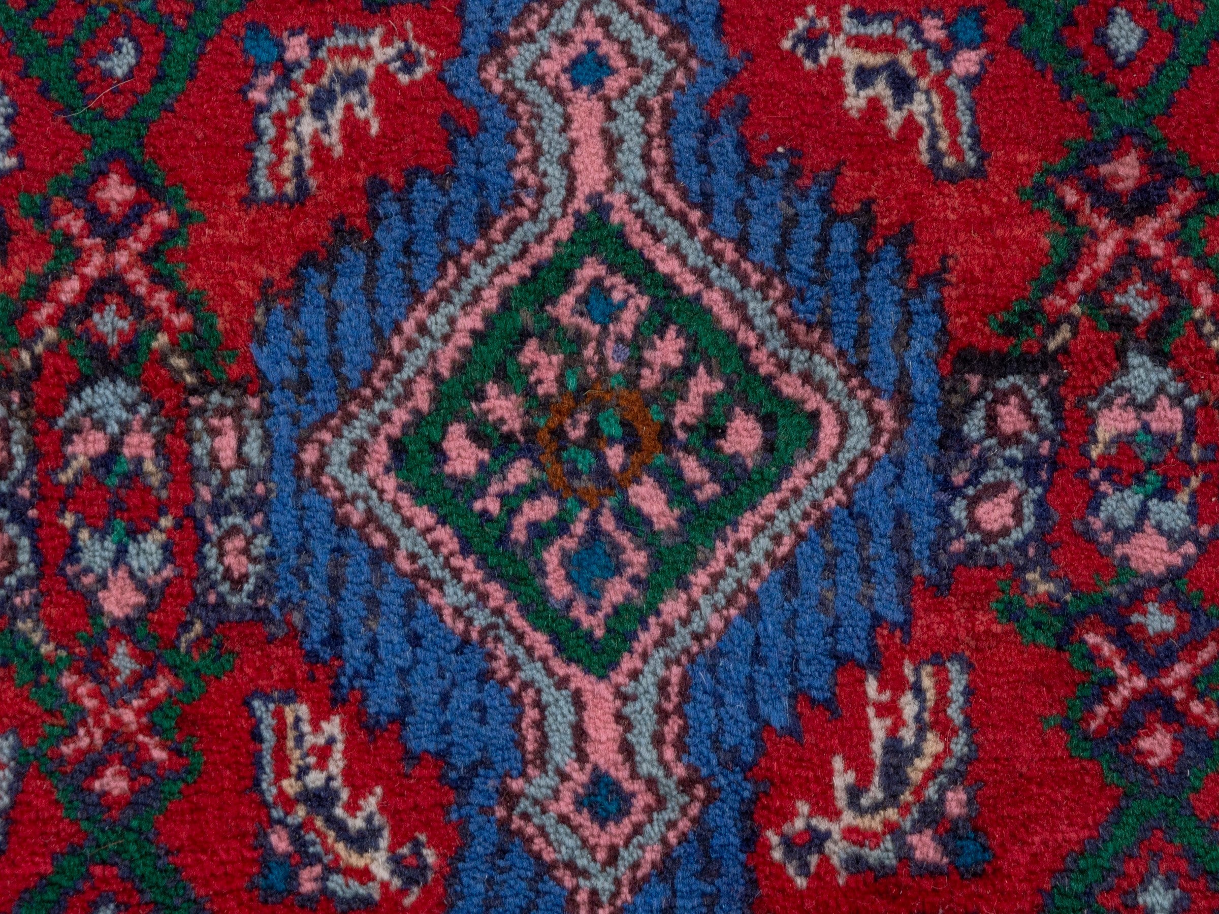 Persian Hamedan accent rug in deep red and faded red, view 6 of 7