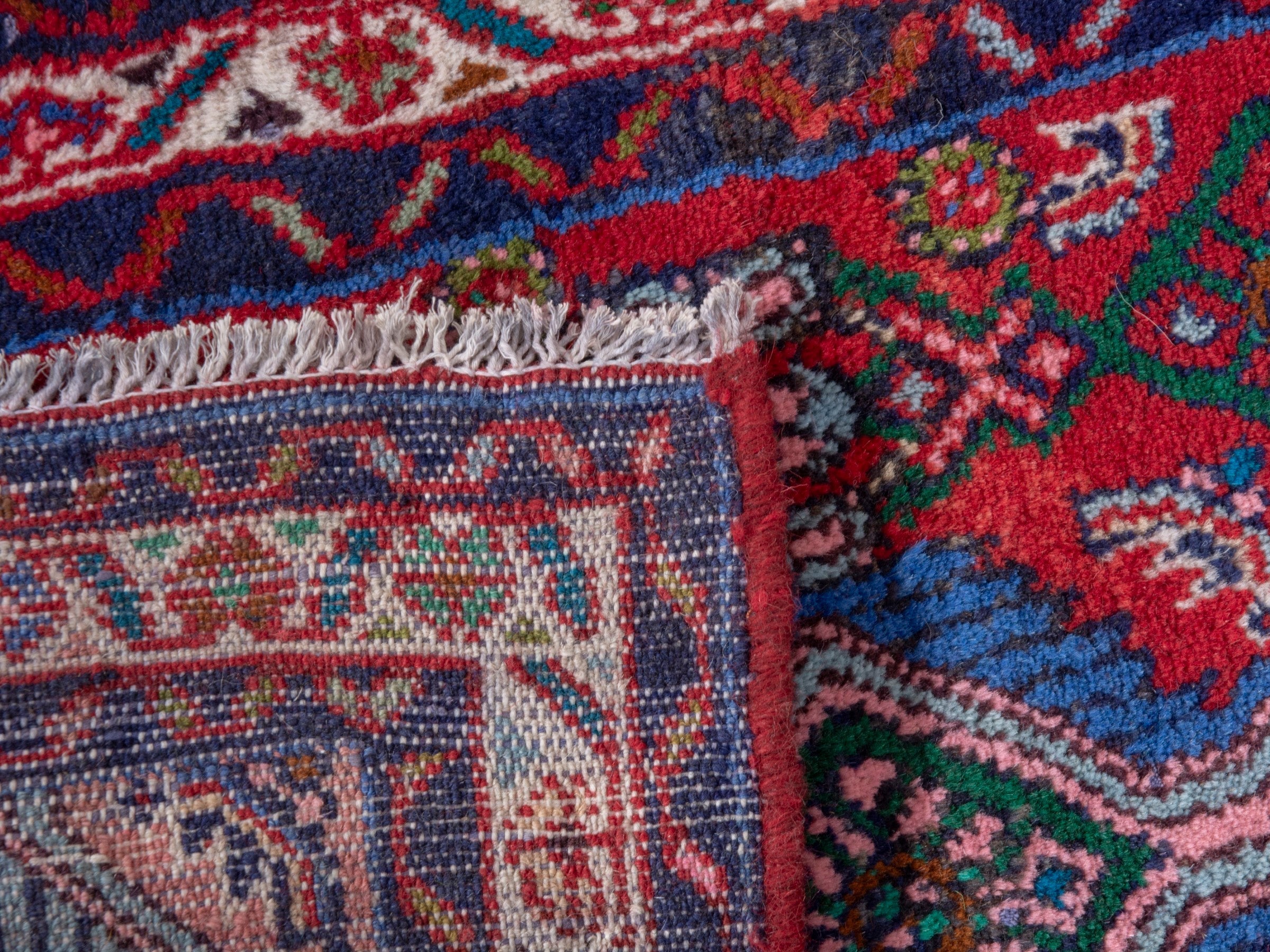 Persian Hamedan accent rug in deep red and faded red, view 7 of 7