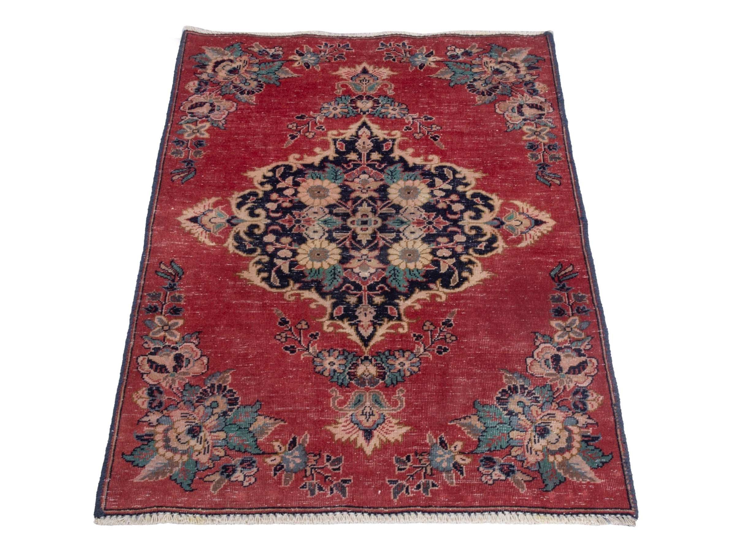 Persian Arak accent rug in deep red and deep indigo, view 2 of 7