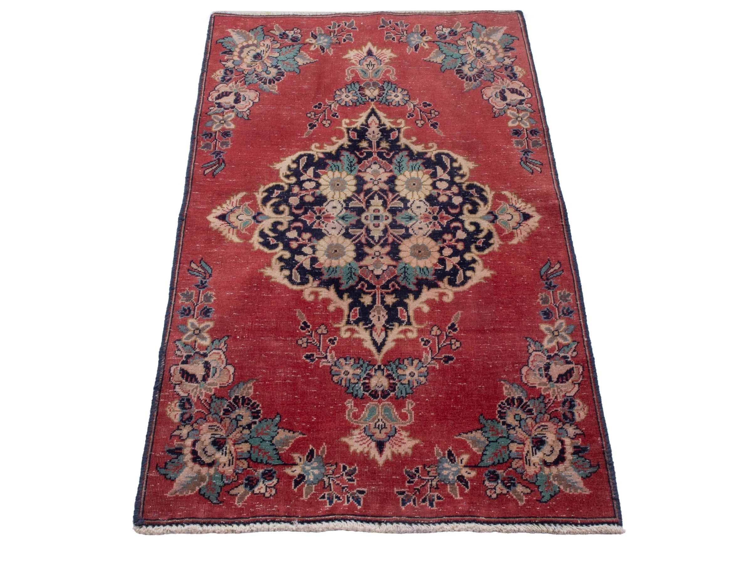 Persian Arak accent rug in deep red and deep indigo, view 3 of 7