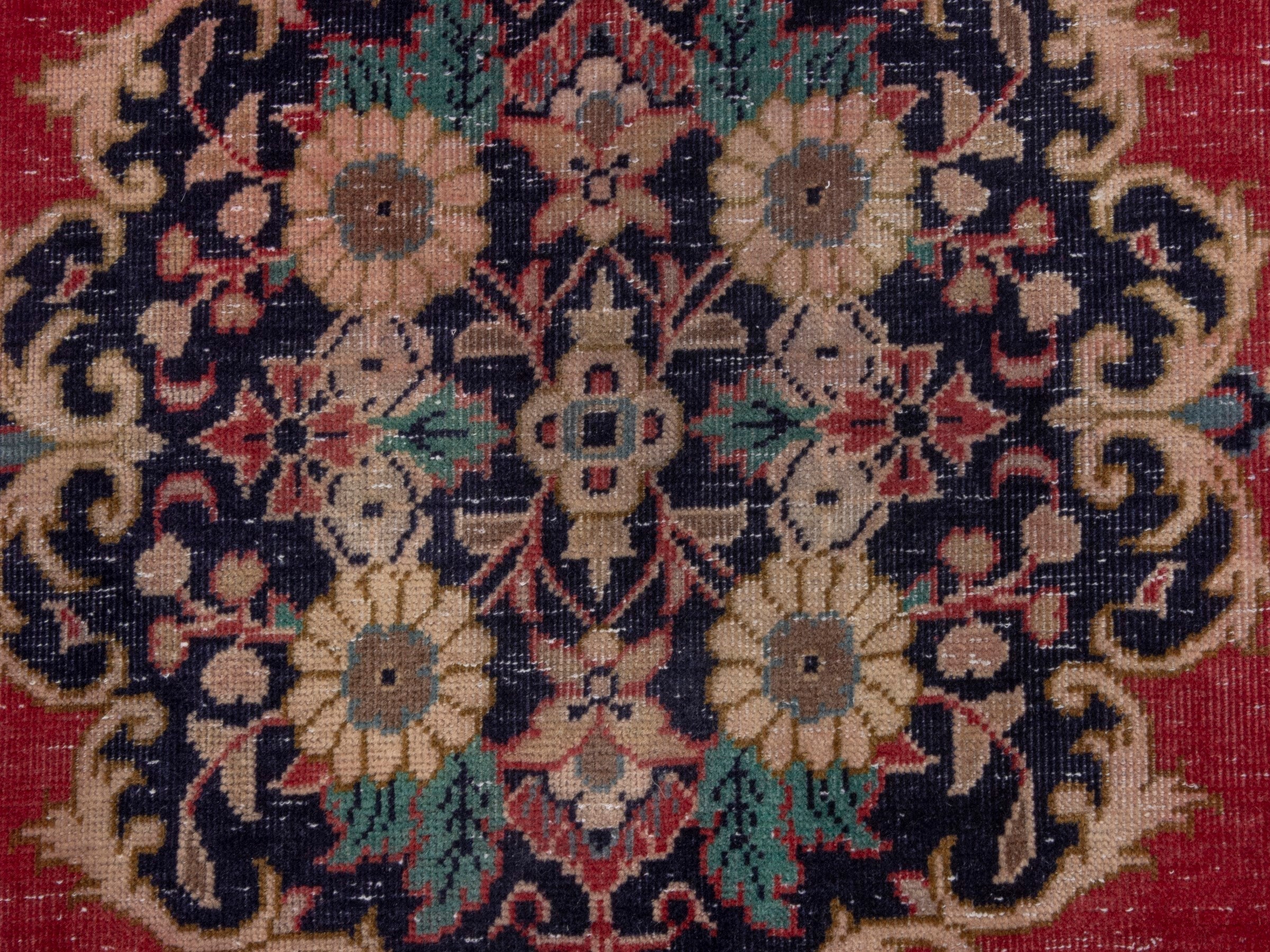 Persian Arak accent rug in deep red and deep indigo, view 6 of 7