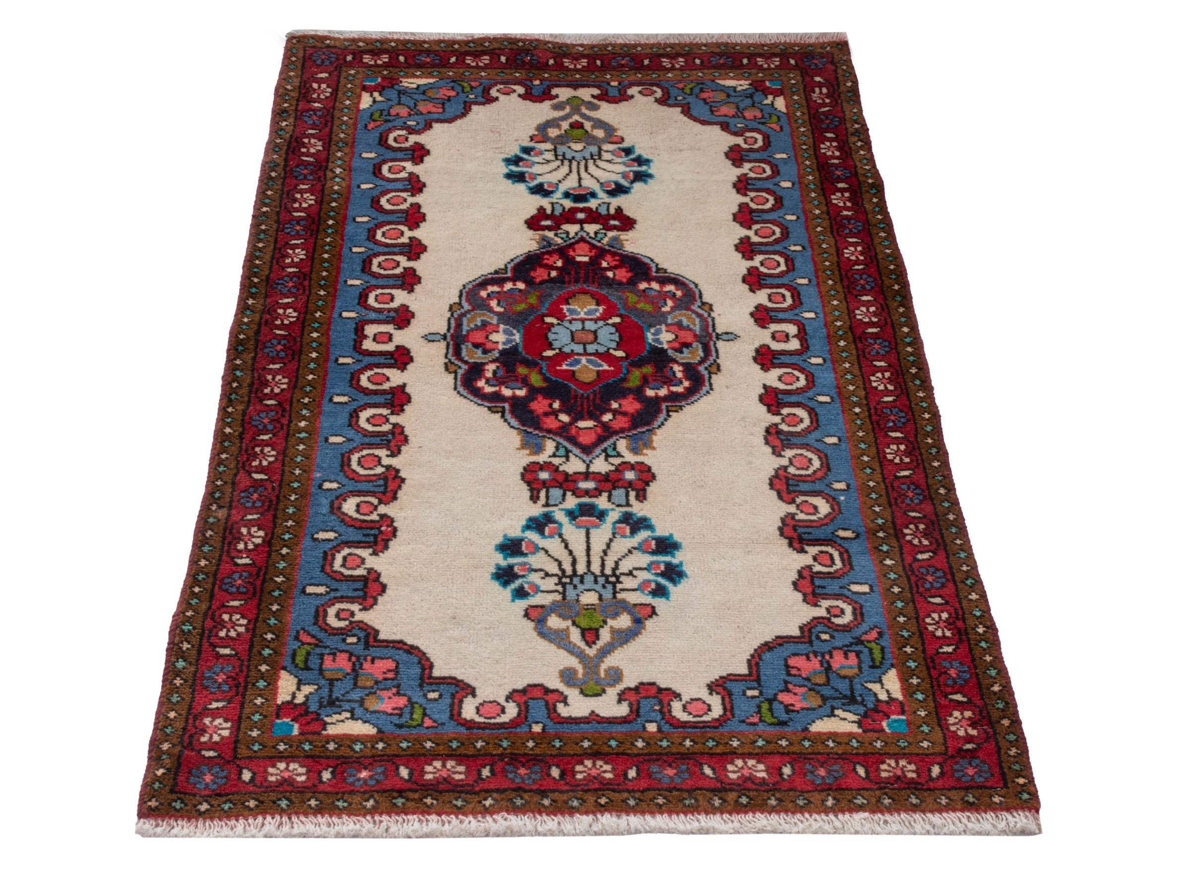 Persian Lilihan accent rug in cream and burgundy, view 2 of 7