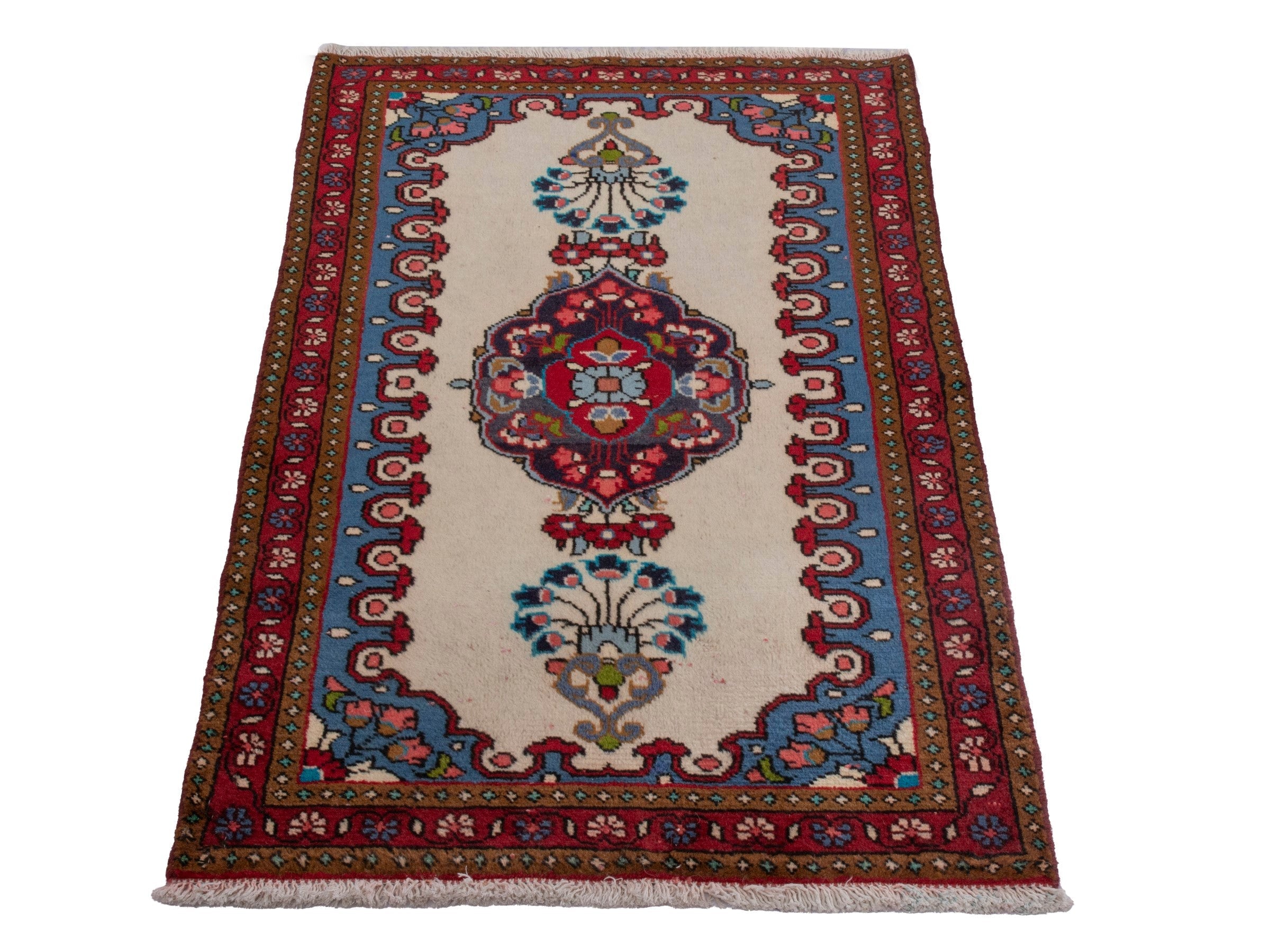 Persian Lilihan accent rug in cream and burgundy, view 3 of 7