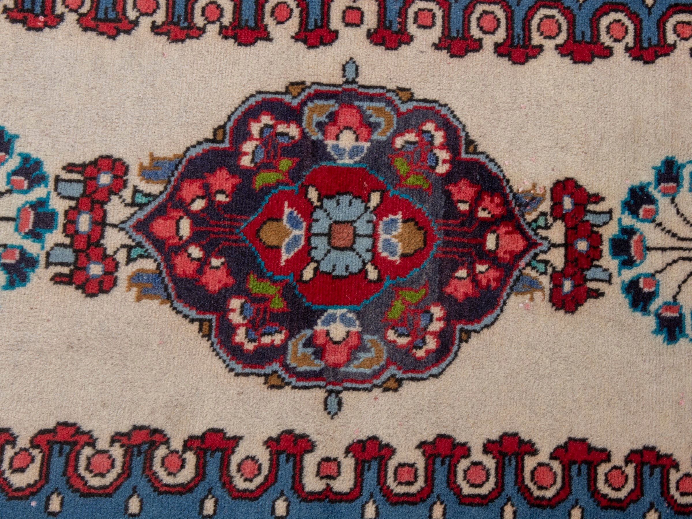 Persian Lilihan accent rug in cream and burgundy, view 6 of 7