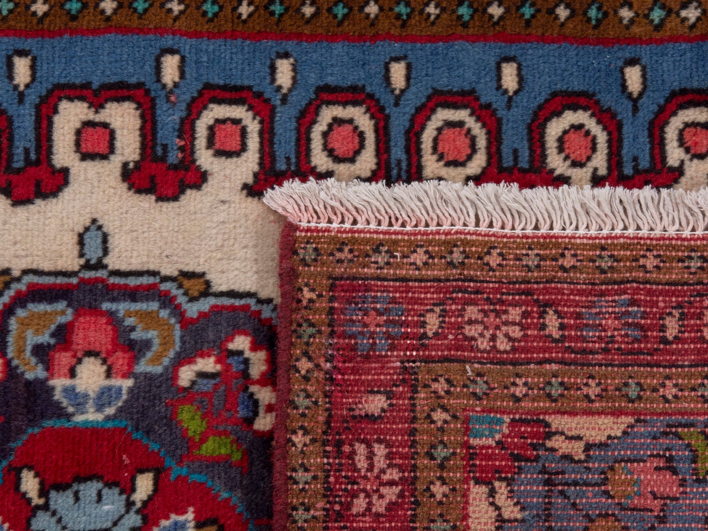 Persian Lilihan accent rug in cream and burgundy, view 7 of 7