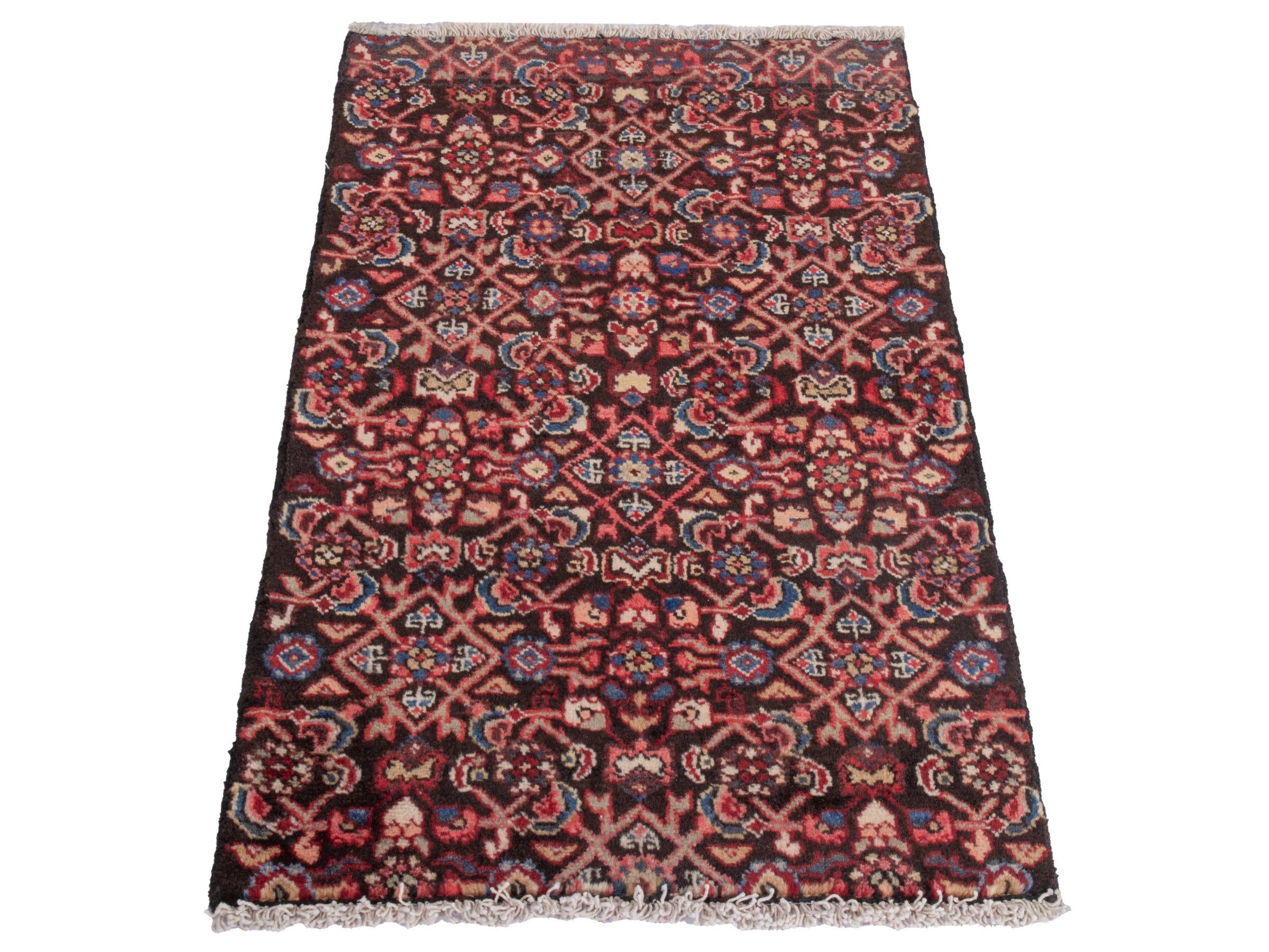 Persian Hamedan accent rug in burgundy and deep red, view 2 of 7