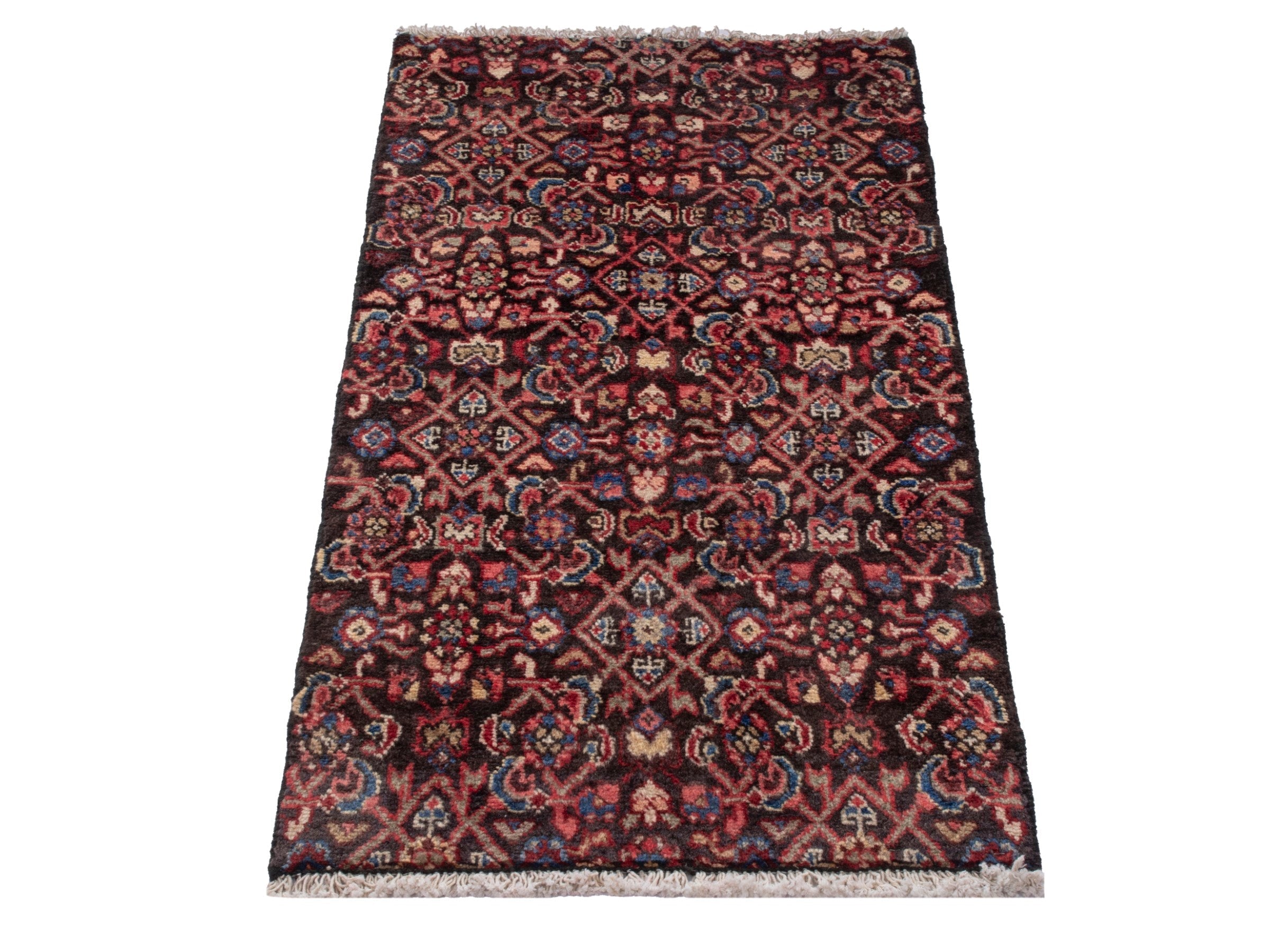 Persian Hamedan accent rug in burgundy and deep red, view 3 of 7