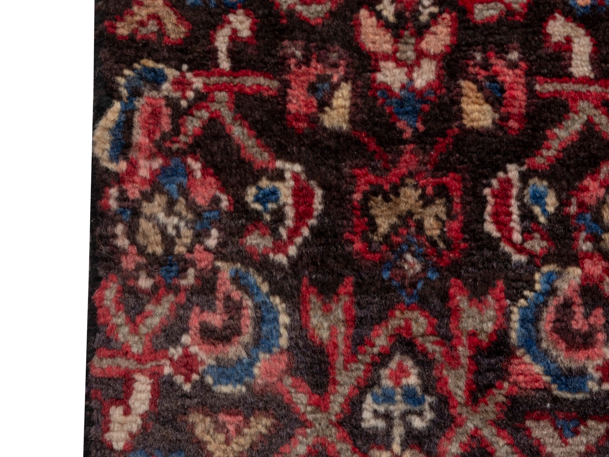Persian Hamedan accent rug in burgundy and deep red, view 4 of 7