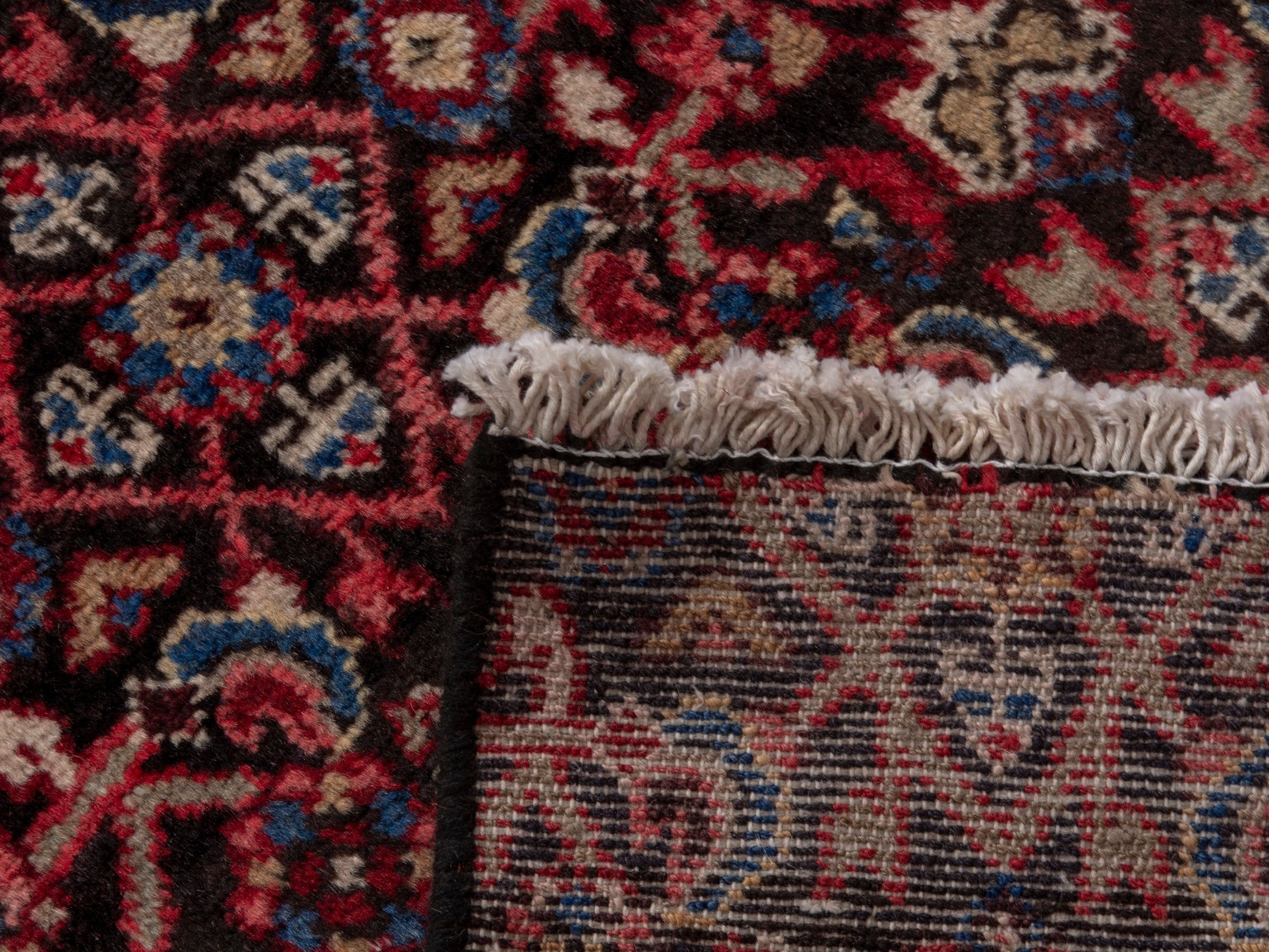 Persian Hamedan accent rug in burgundy and deep red, view 7 of 7