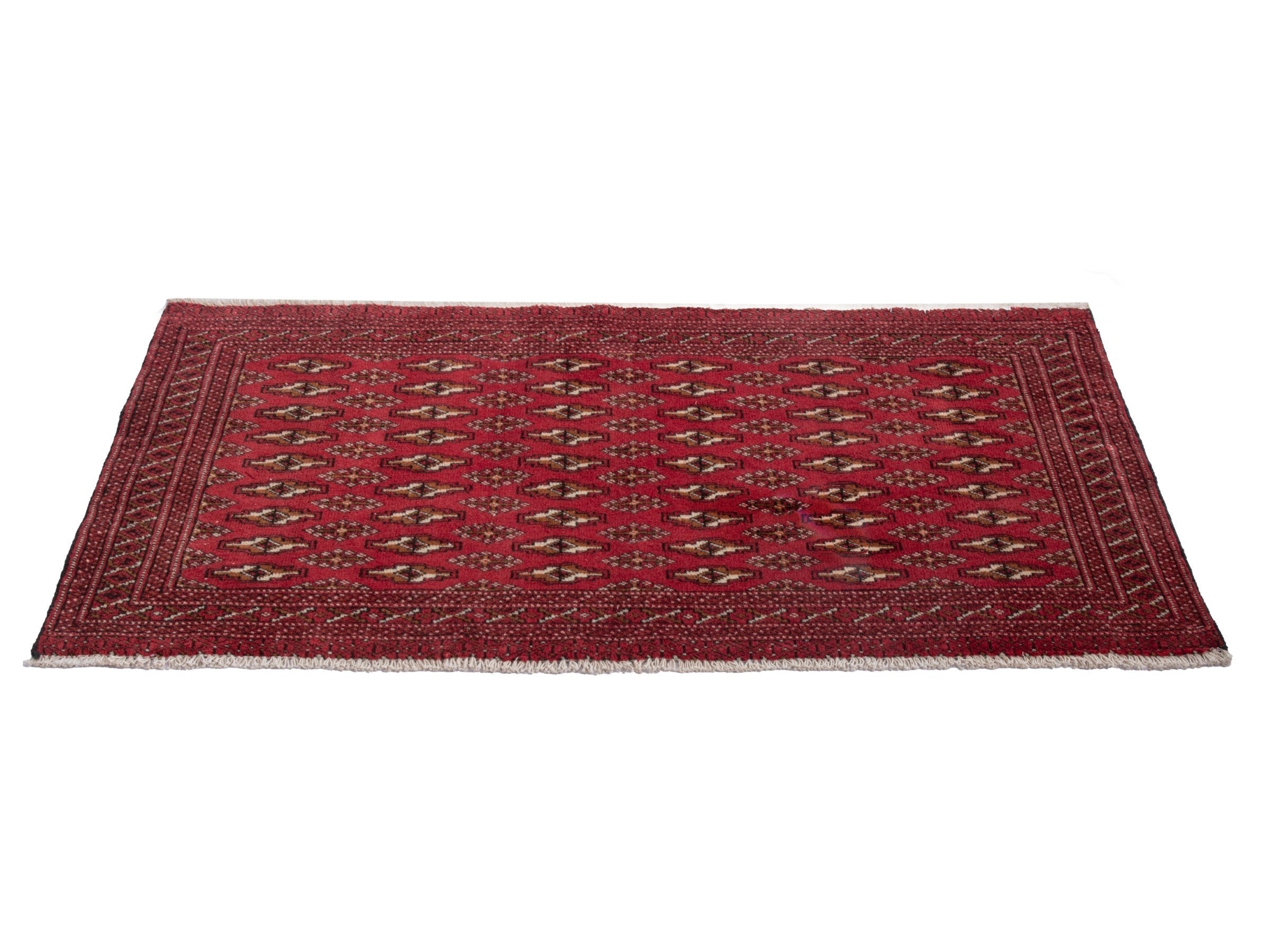 Persian Torkaman accent rug in deep red and cream, view 2 of 7