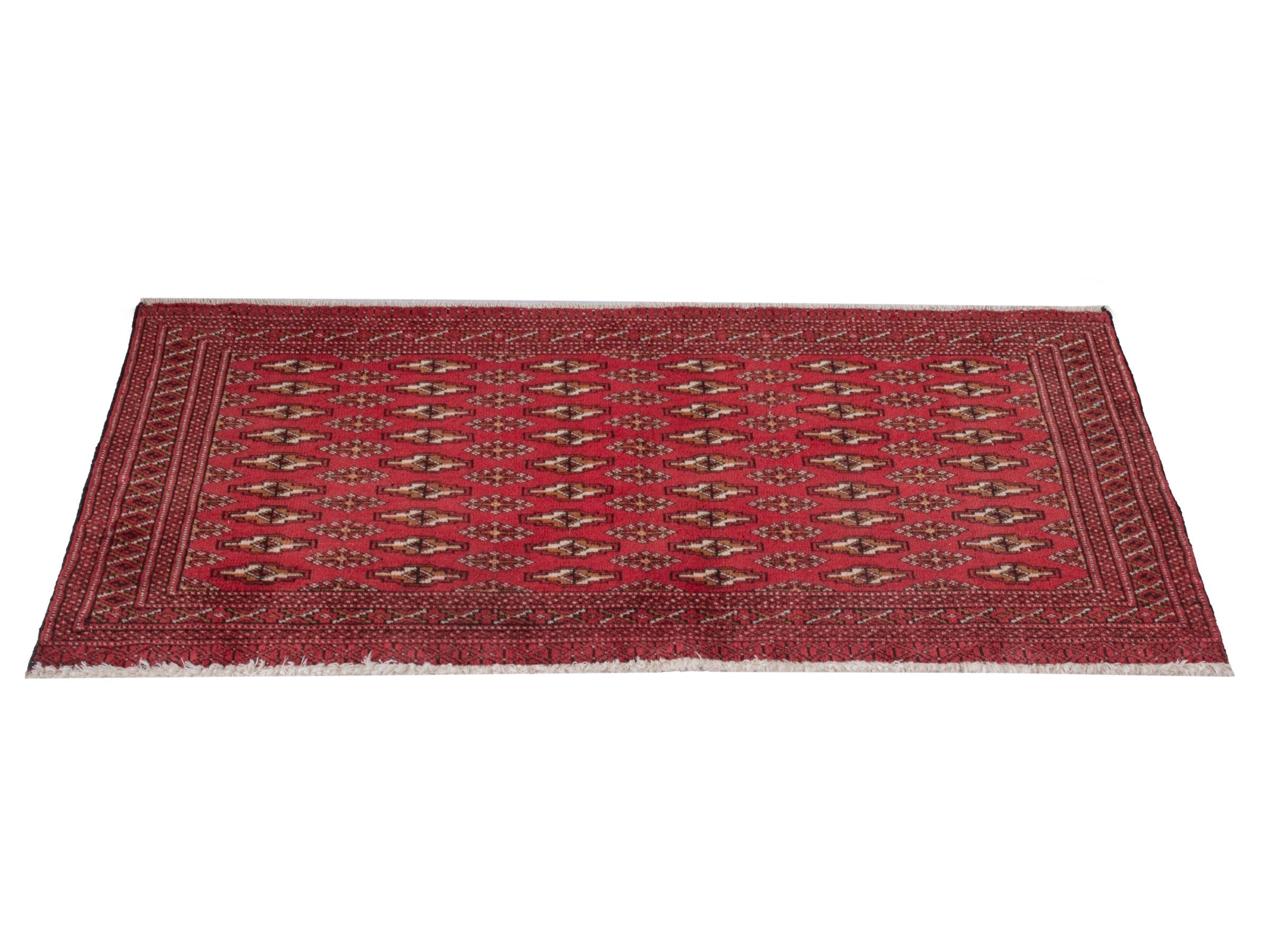 Persian Torkaman accent rug in deep red and cream, view 3 of 7