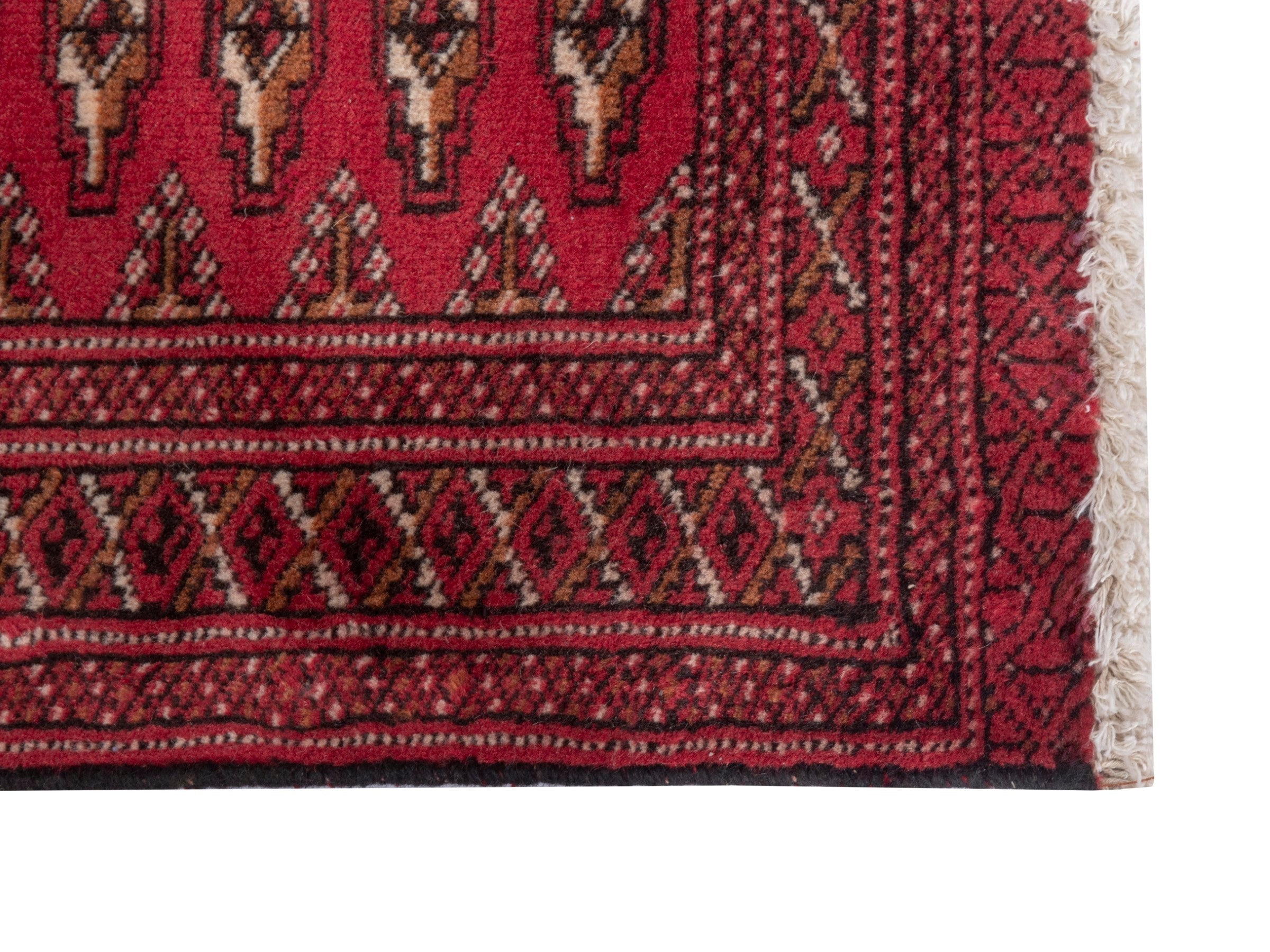 Persian Torkaman accent rug in deep red and cream, view 4 of 7