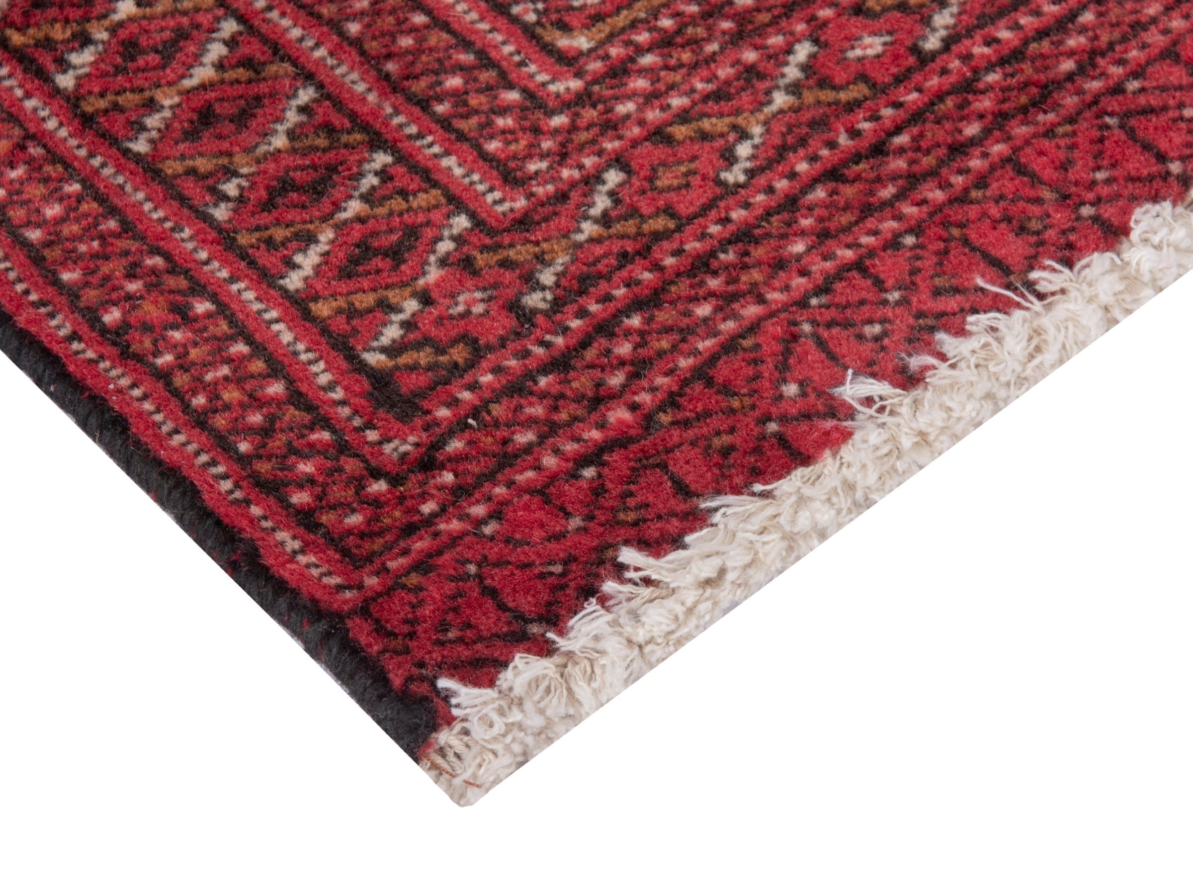 Persian Torkaman accent rug in deep red and cream, view 5 of 7