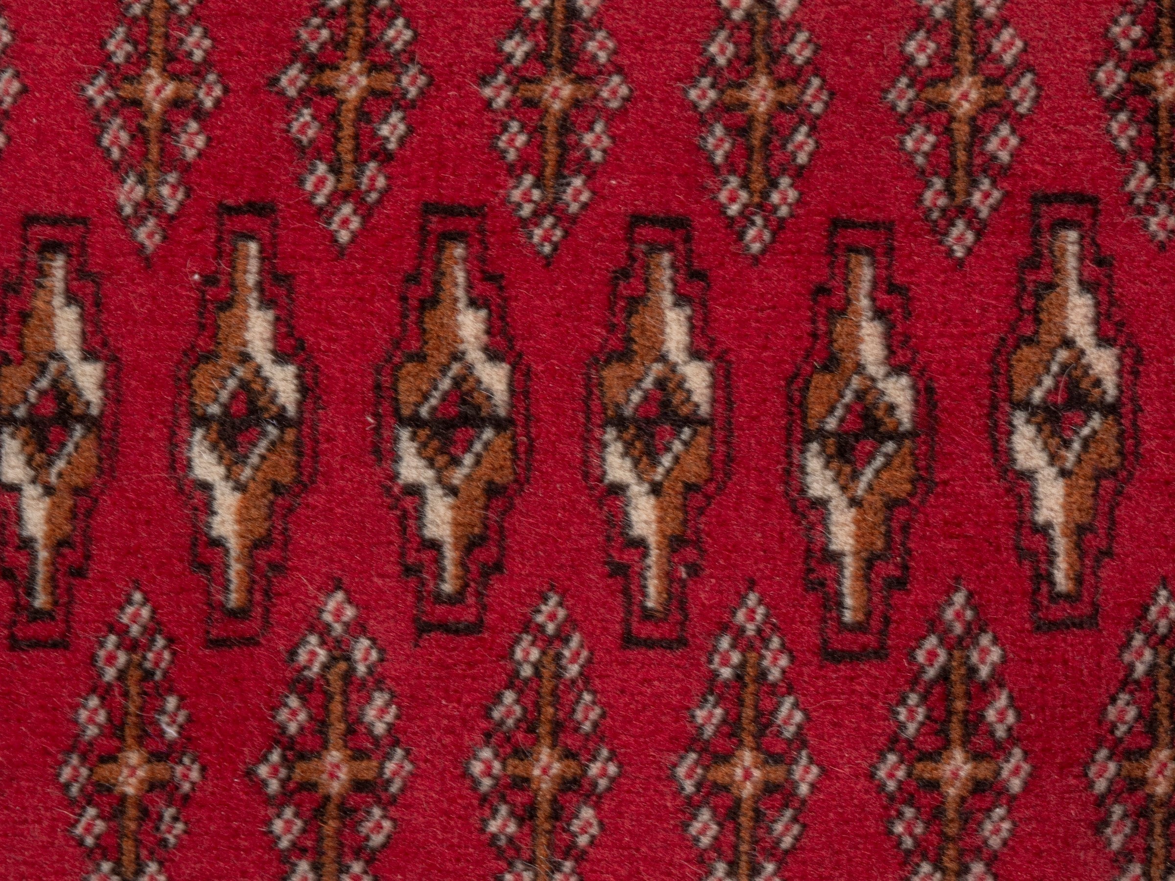 Persian Torkaman accent rug in deep red and cream, view 6 of 7