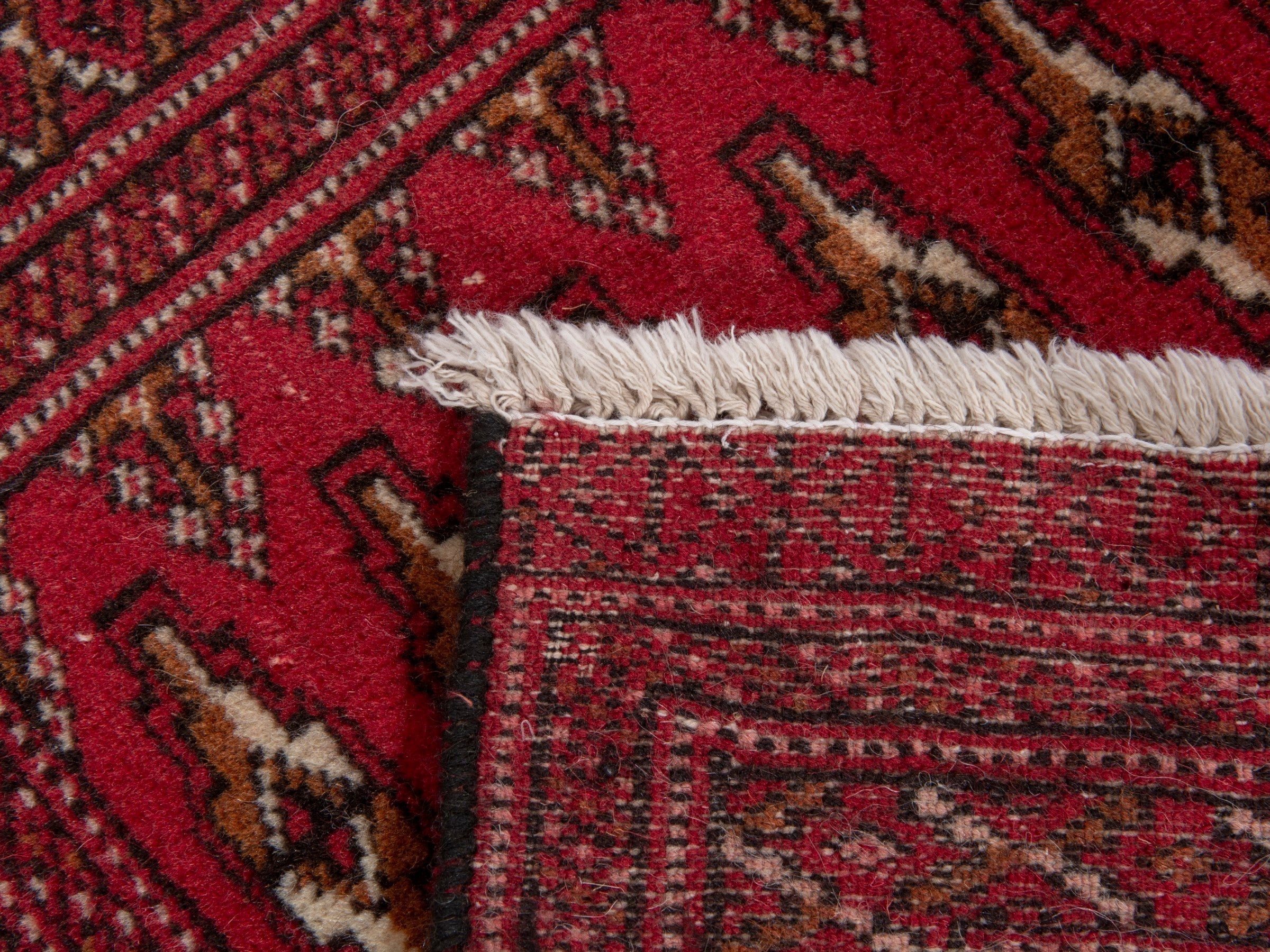Persian Torkaman accent rug in deep red and cream, view 7 of 7