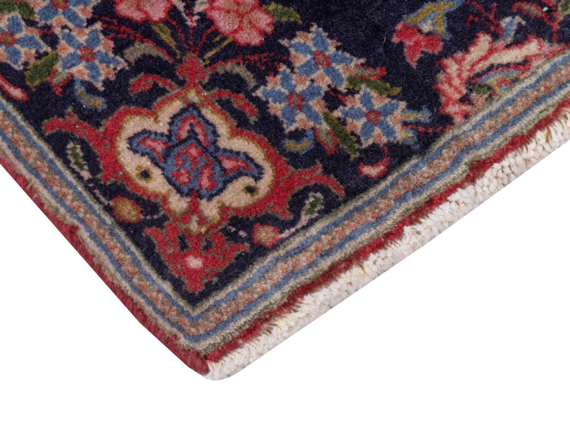 Persian Kashan accent rug in navy and rust, view 5 of 6