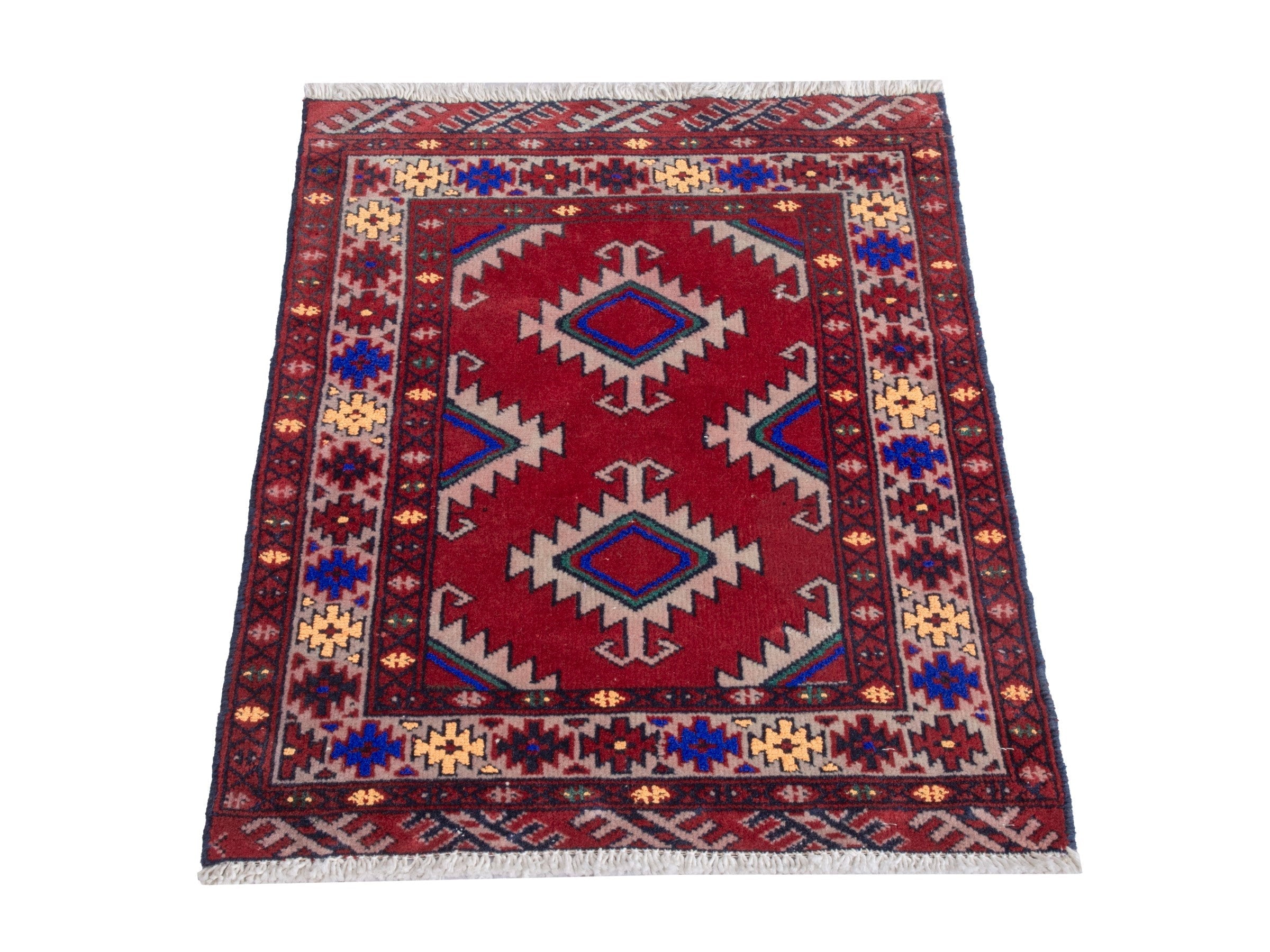 Persian Torkaman accent rug in deep red and burgundy, view 2 of 7