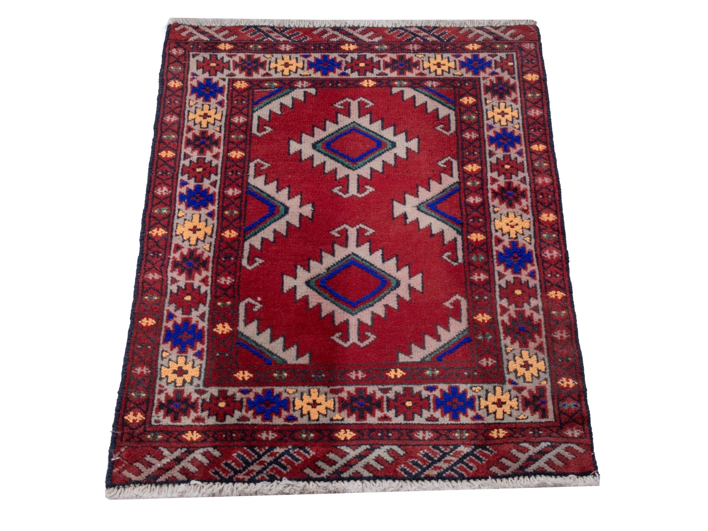 Persian Torkaman accent rug in deep red and burgundy, view 3 of 7