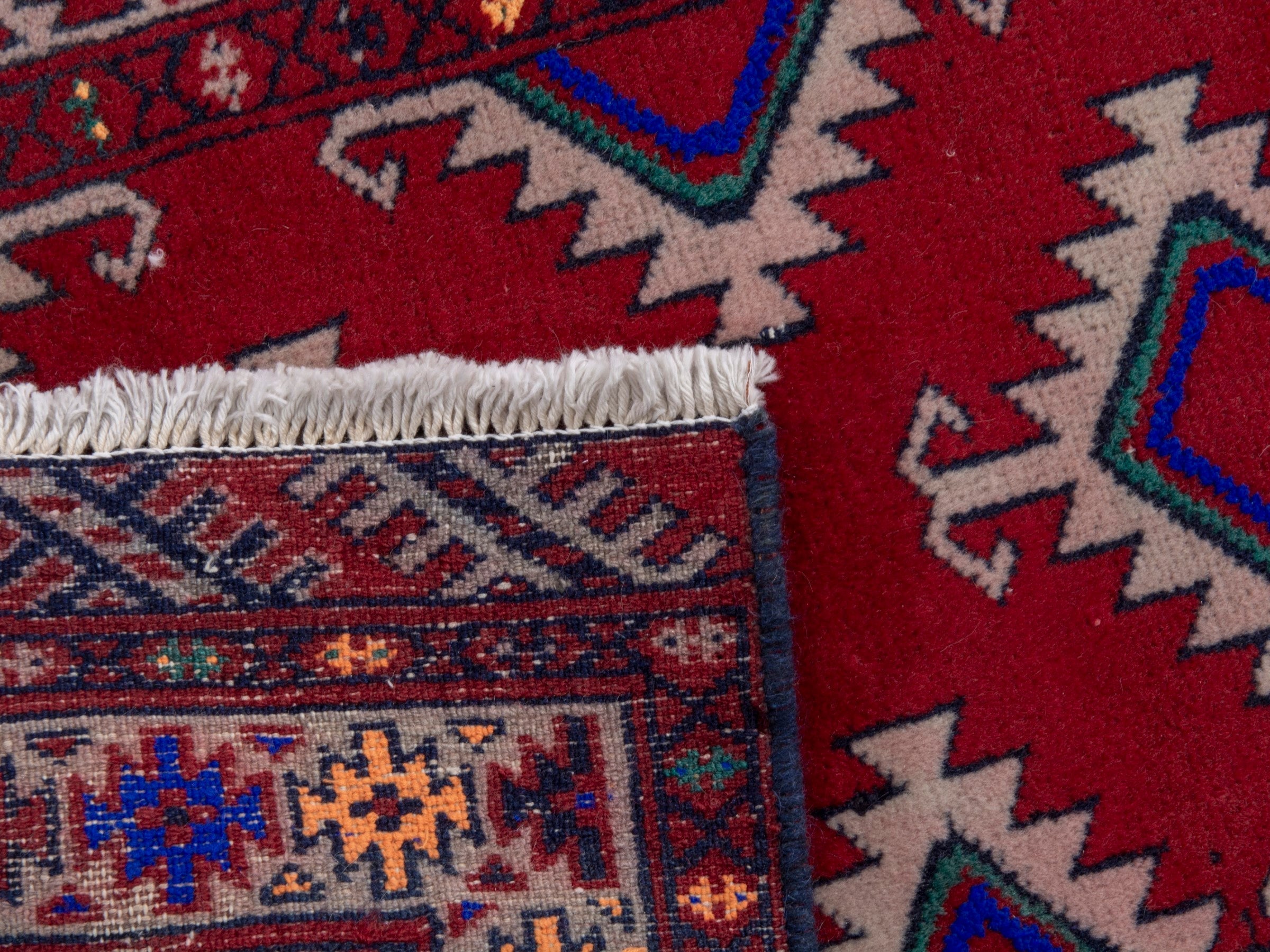 Persian Torkaman accent rug in deep red and burgundy, view 7 of 7