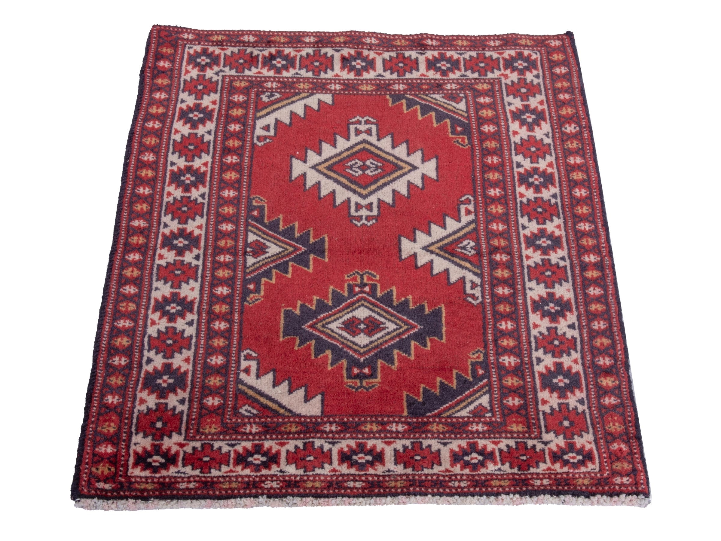 Persian Torkaman accent rug in deep red and burgundy, view 2 of 7