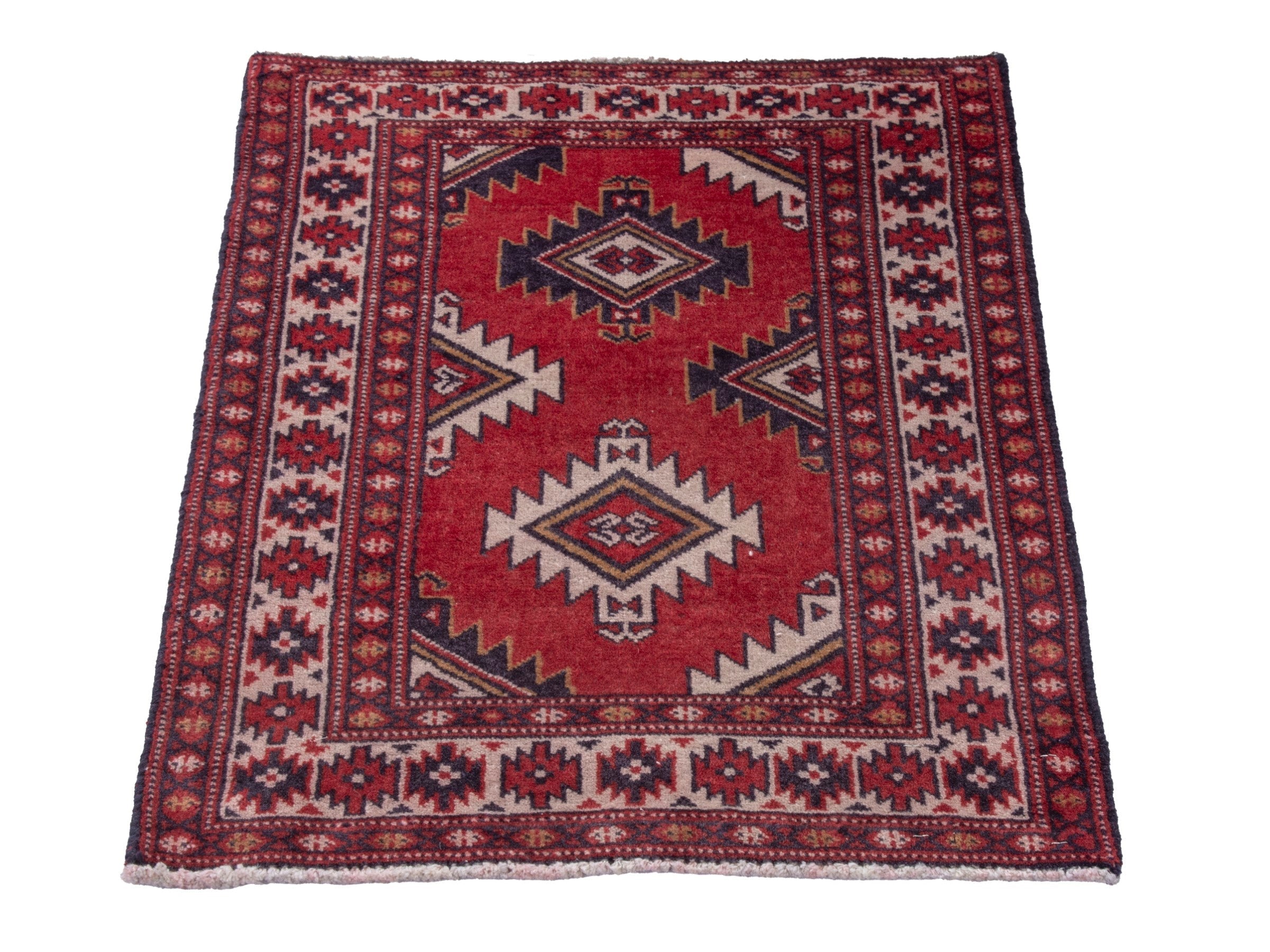 Persian Torkaman accent rug in deep red and burgundy, view 3 of 7