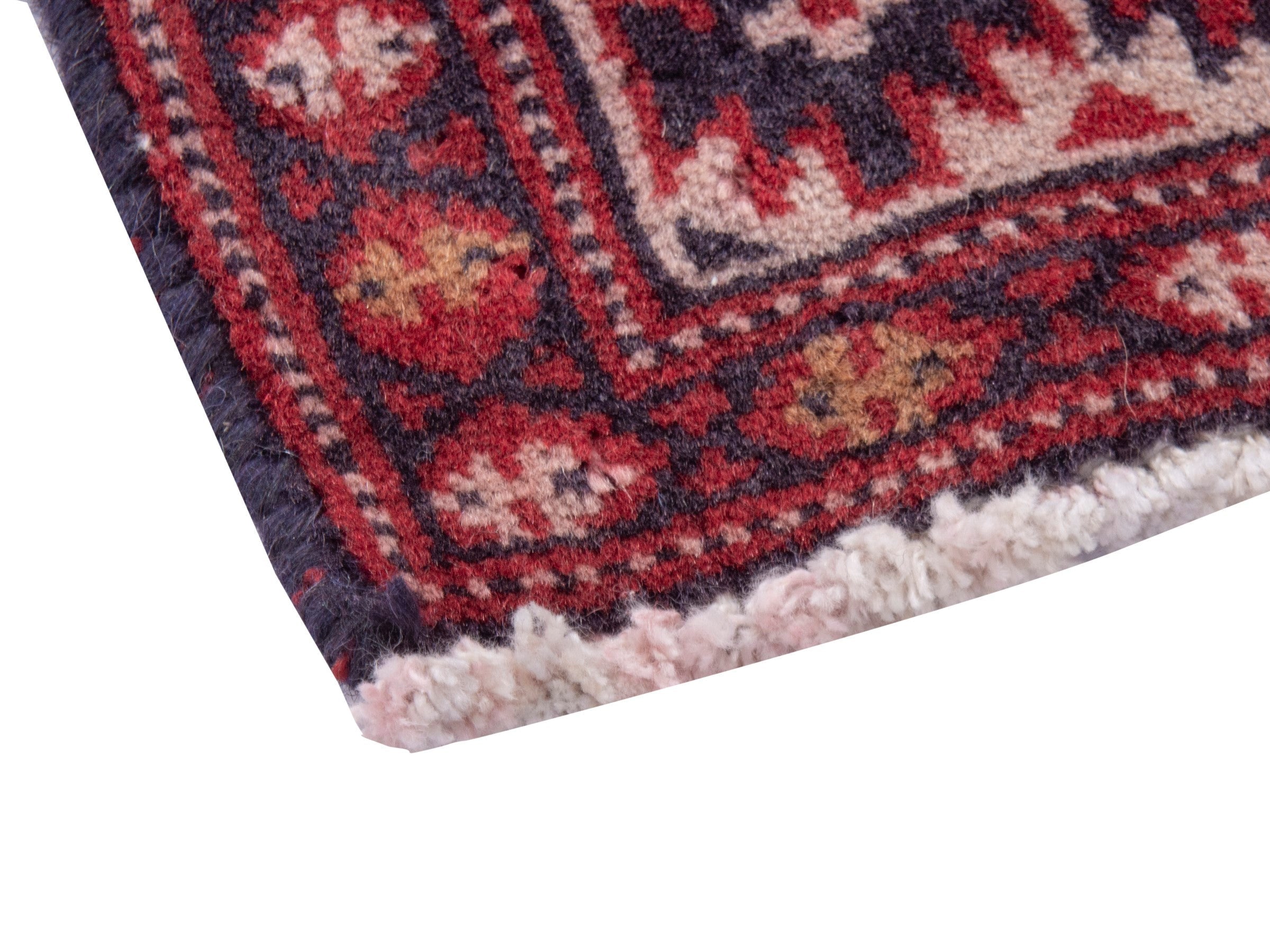 Persian Torkaman accent rug in deep red and burgundy, view 5 of 7