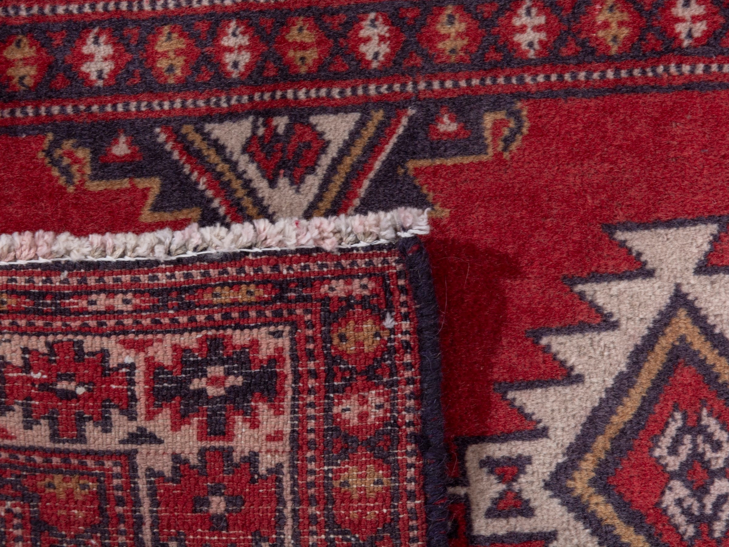 Persian Torkaman accent rug in deep red and burgundy, view 7 of 7