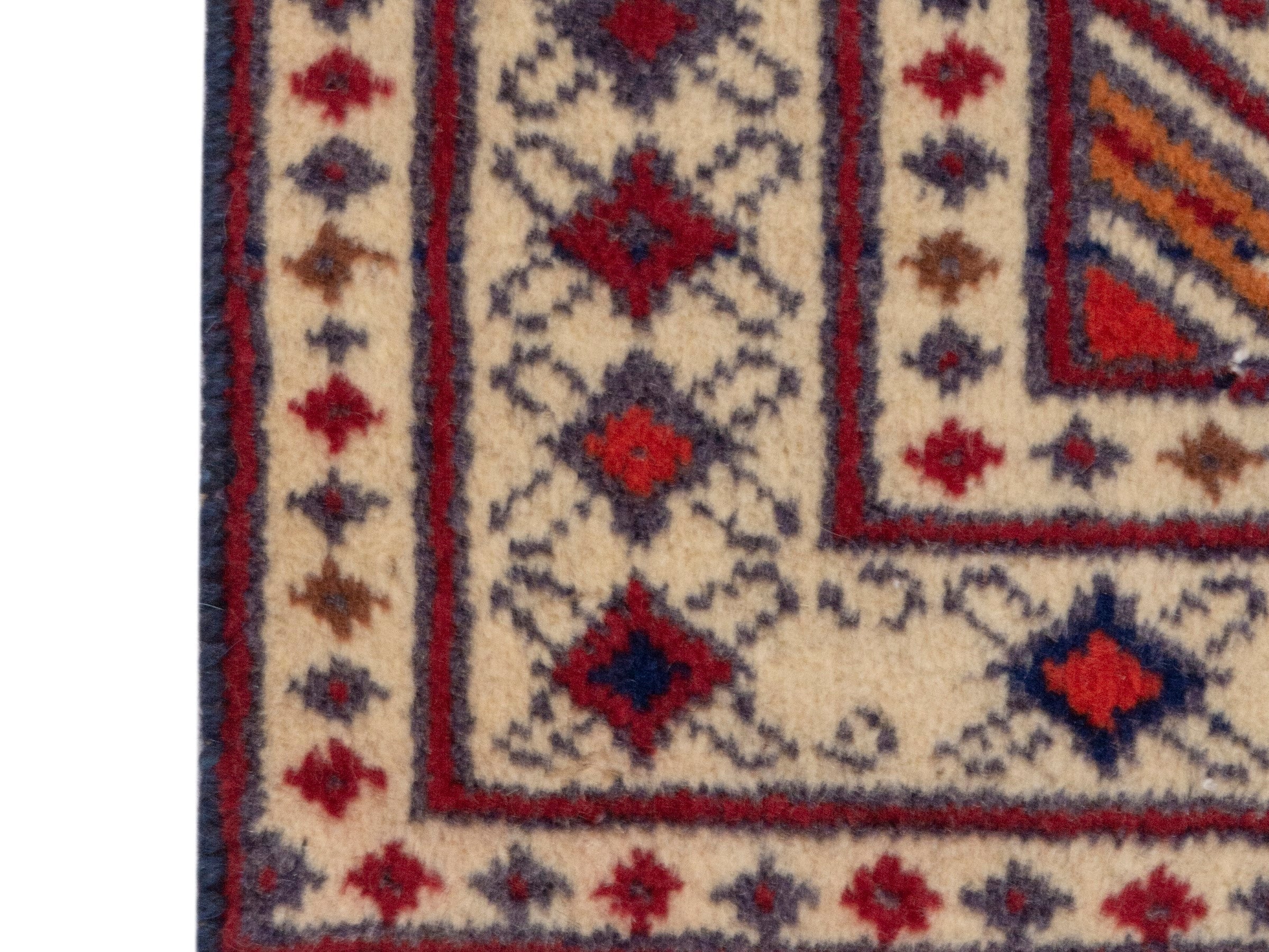 Persian Torkaman accent rug in cream and burgundy, view 4 of 7