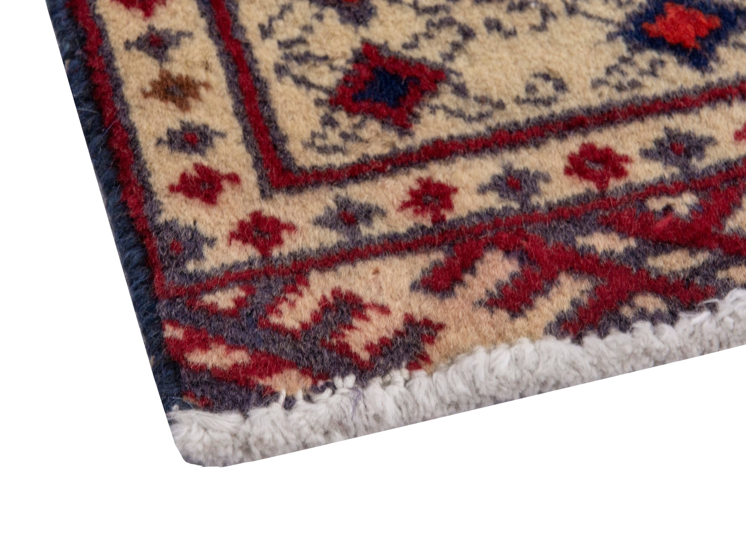 Persian Torkaman accent rug in cream and burgundy, view 5 of 7