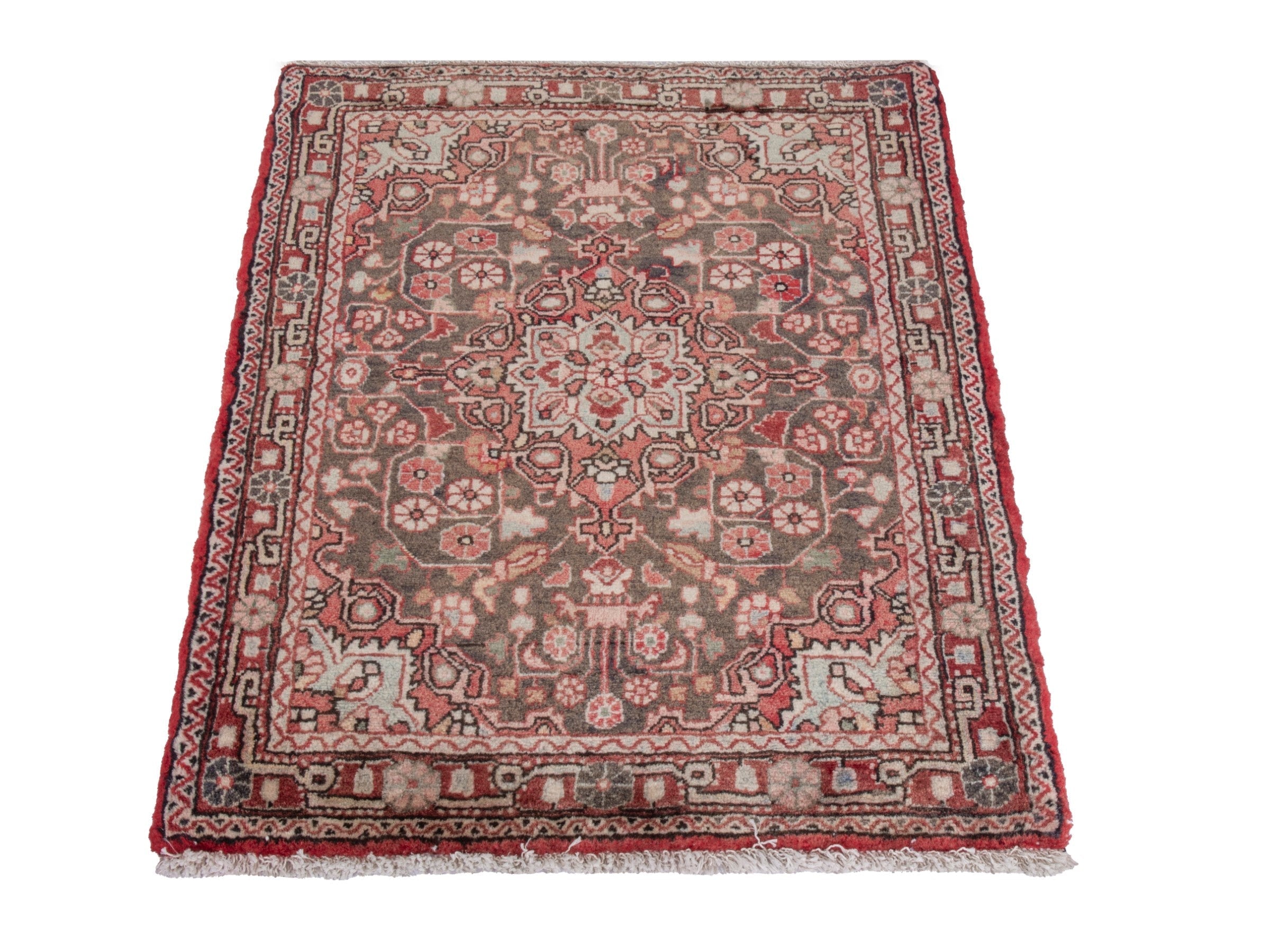 Persian Malayer accent rug in dusty rose and faded red, view 2 of 7