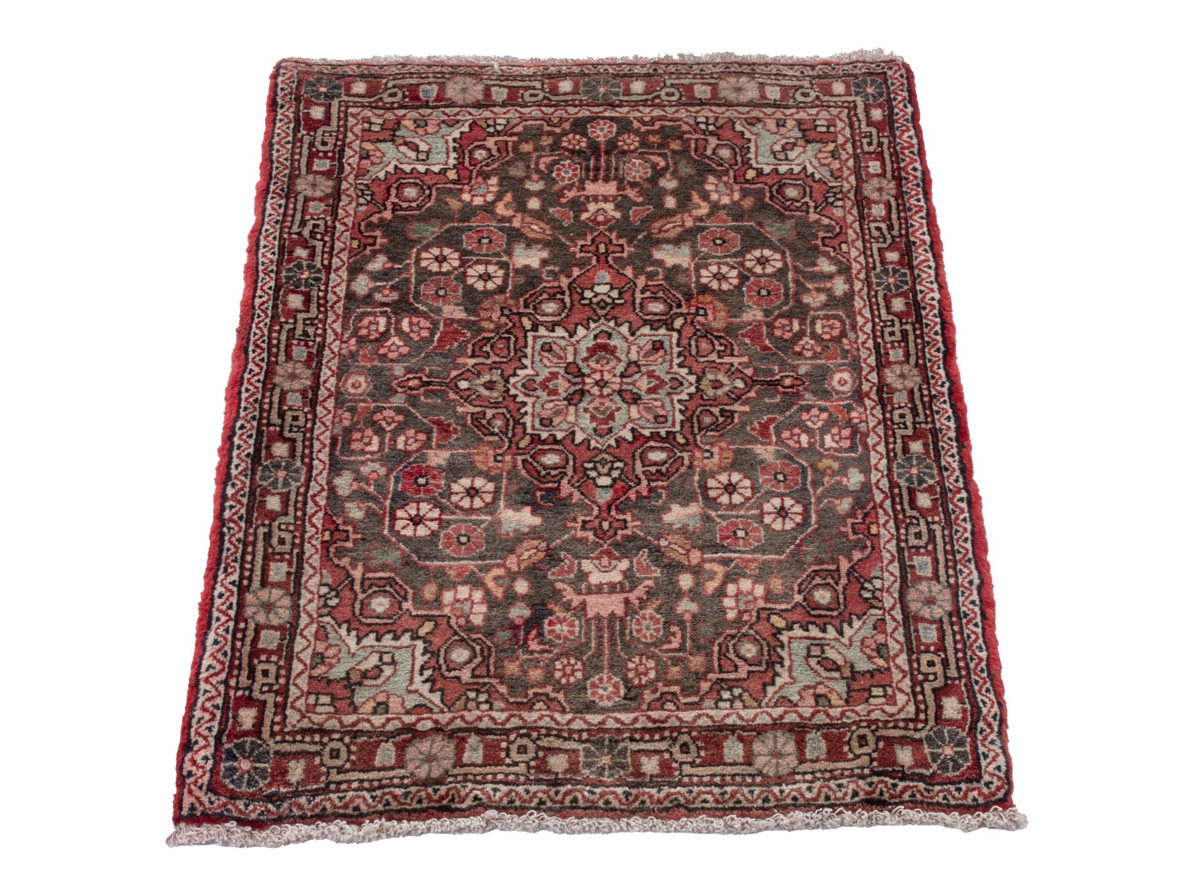 Persian Malayer accent rug in dusty rose and faded red, view 3 of 7