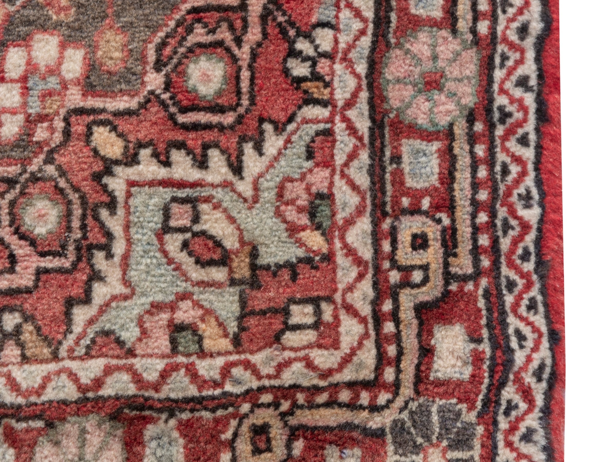 Persian Malayer accent rug in dusty rose and faded red, view 4 of 7