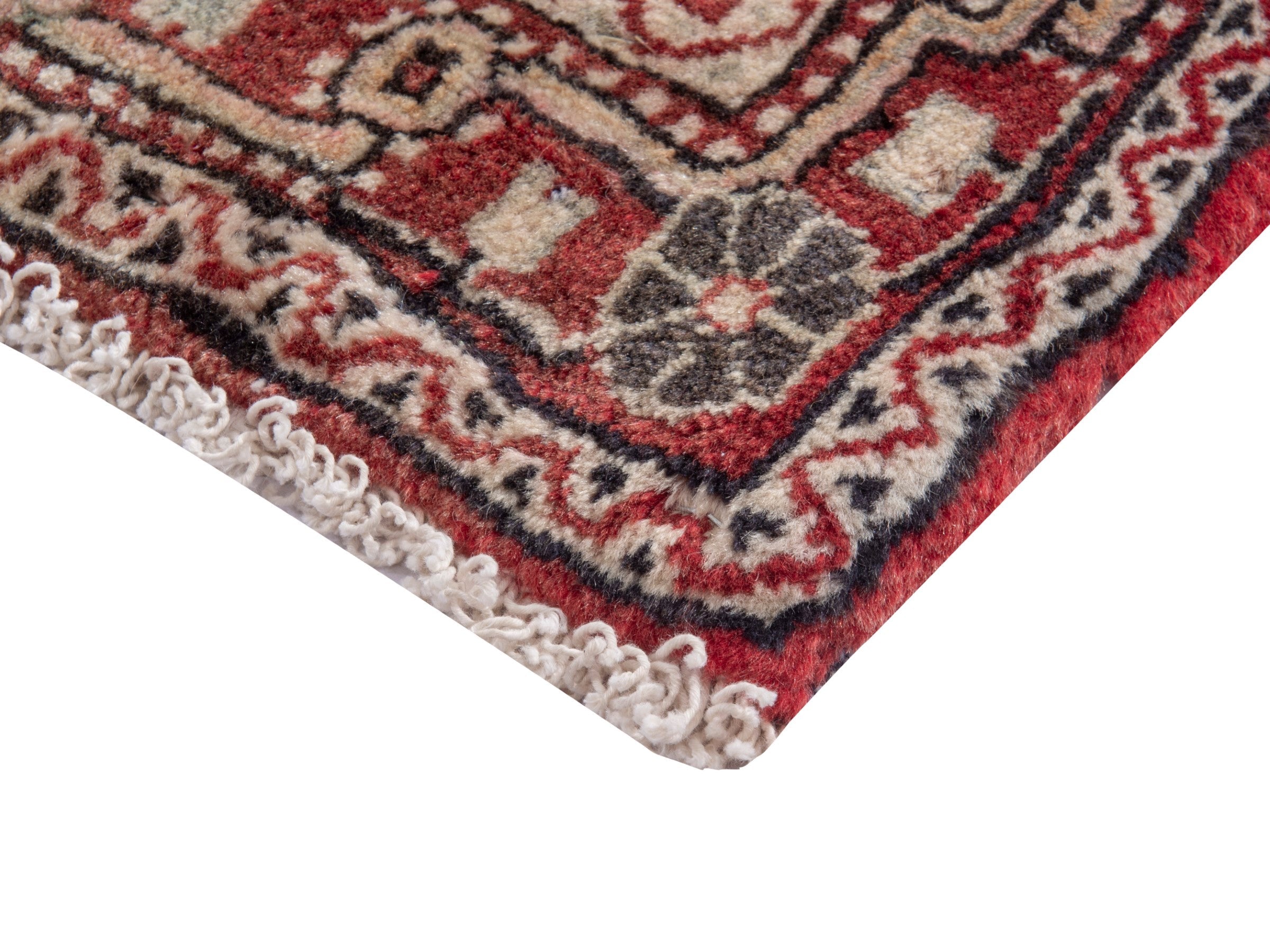 Persian Malayer accent rug in dusty rose and faded red, view 5 of 7