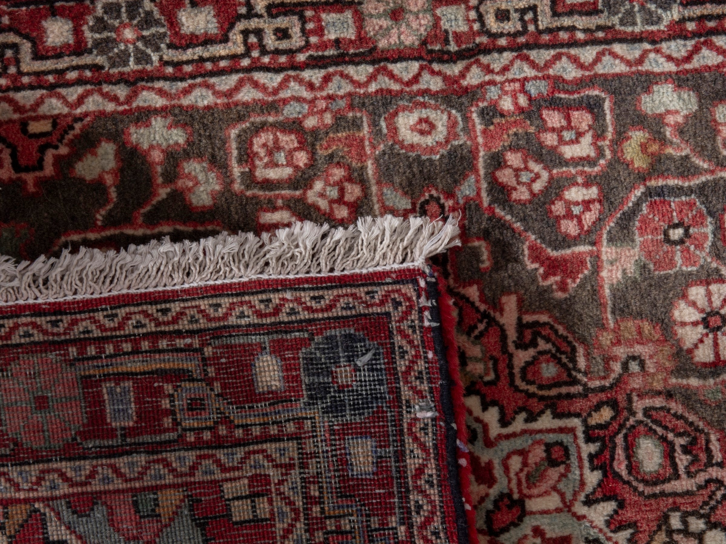 Persian Malayer accent rug in dusty rose and faded red, view 7 of 7