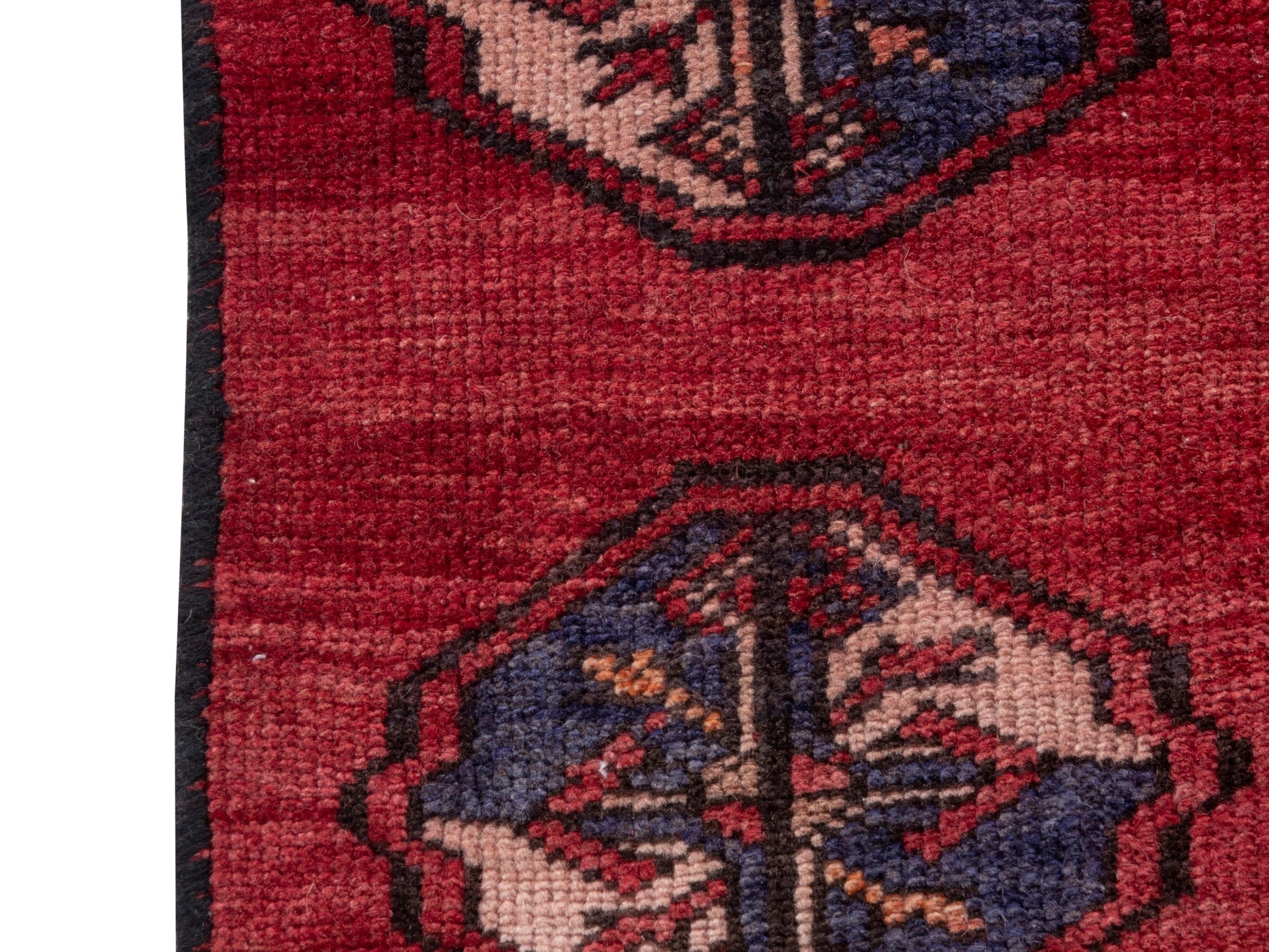 Persian Torkaman accent rug in deep red and dark blue, view 4 of 7